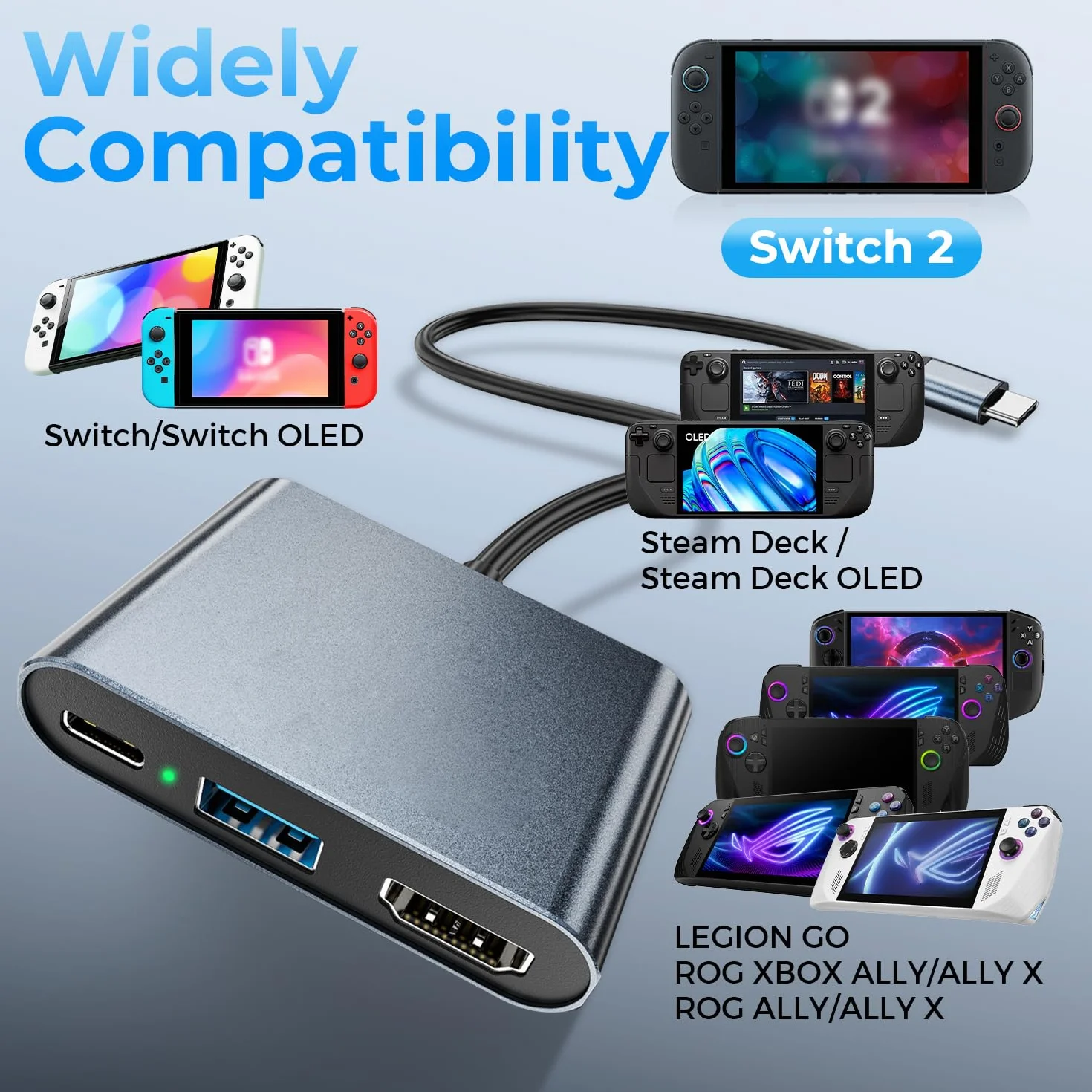 Switch 2 Dock, docking station portatile USB C con porta 4K @ 120Hz/PD 100W/USB 3.0, dock TV da viaggio in lega di alluminio per Switch/Steam Deck/ROG Xbox Ally X/Legion Go 1/2/S