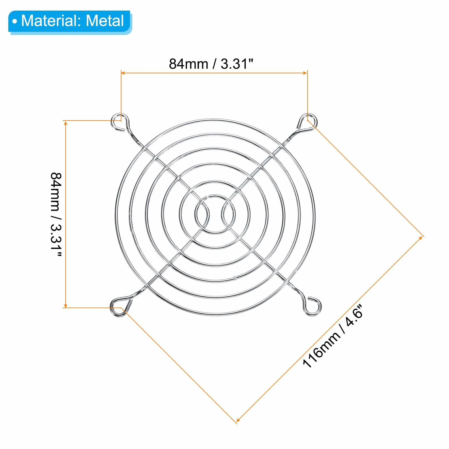 PATIKIL 92mm Ventola Dito Griglia, 8pz Metallo Griglia Protezione Protezione con Vite per Ventola Copertura Protettiva Fai-da-Te, Argento