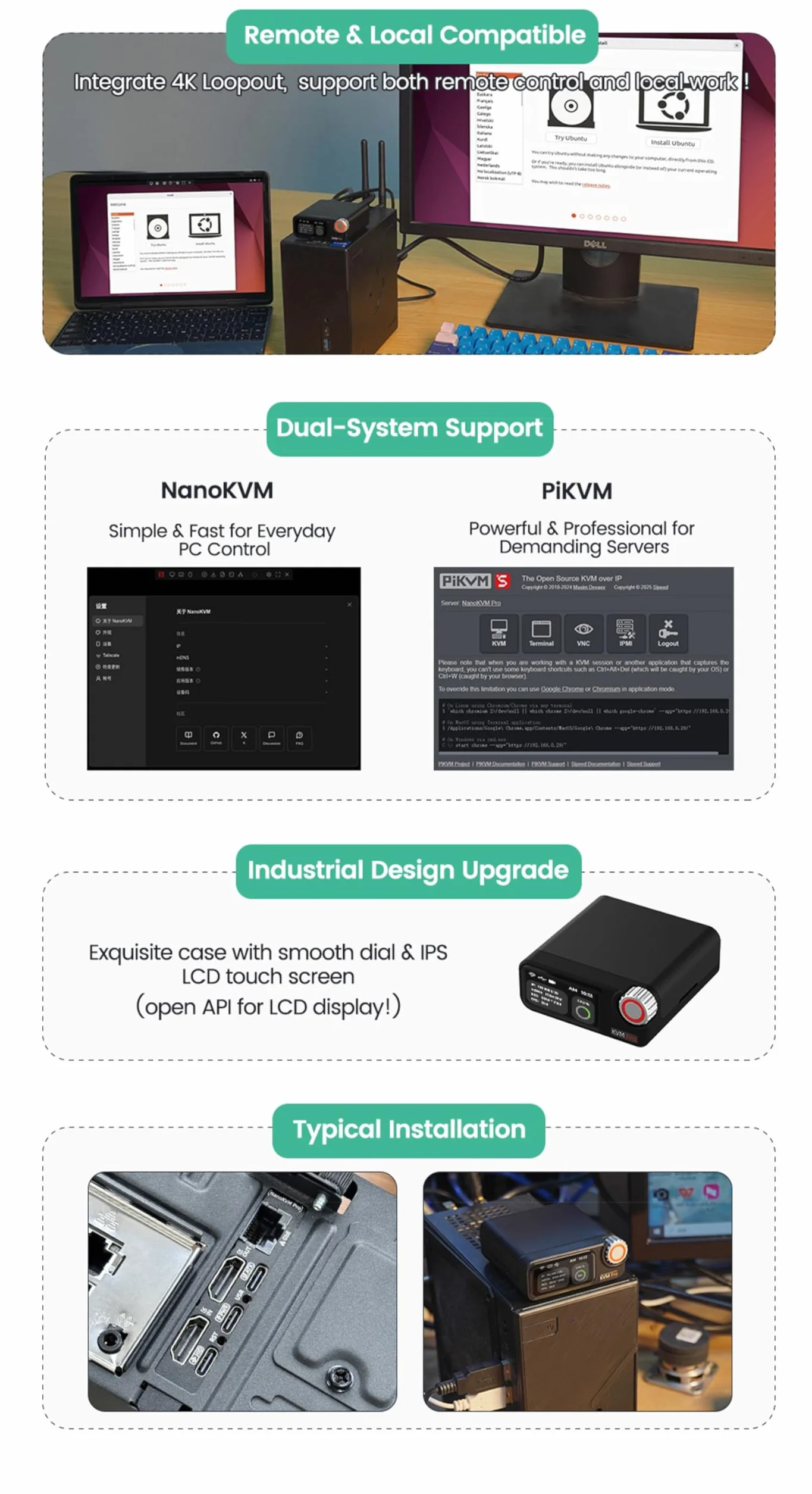Sipeed NanoKVM Pro Nano 4K KVM over IP, 1GB LPDDR4X 32GB eMMC, 1000M Ethernet POE WiFi 6, ATX Power Control