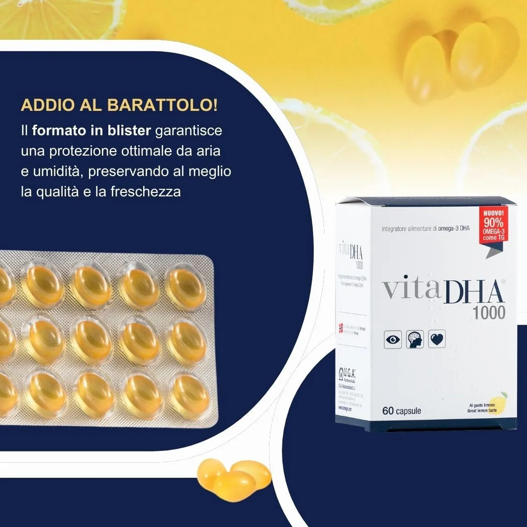 VitaDHA 1000 Omega 3 IFOS 5 Stelle 60 Capsule - Omega3 per Adulti e Bambini - 500mg DHA Alta Biodisponibilità