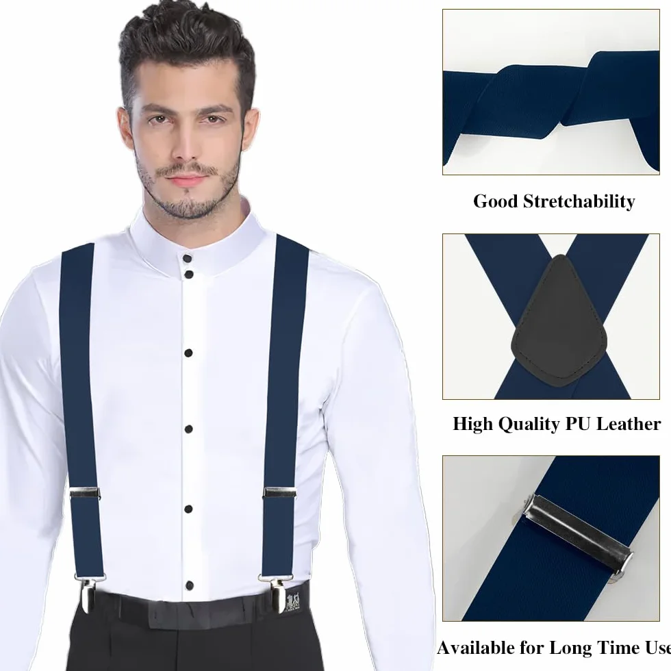 Bretelle Uomo Eleganti Vintage Reggicalze Clip Robuste Regolabili Blu Navy 1 Paio