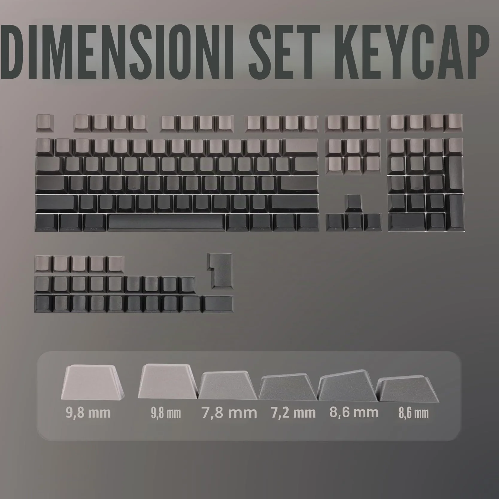 EPOMAKER Ombre Keycap Set di 136 tasti. Copritasti lucidi in Cherry profilo, PBT a doppio scatto. per tastiera meccanica, QWERTY USA (Smoky Grey, Cherry Profile)