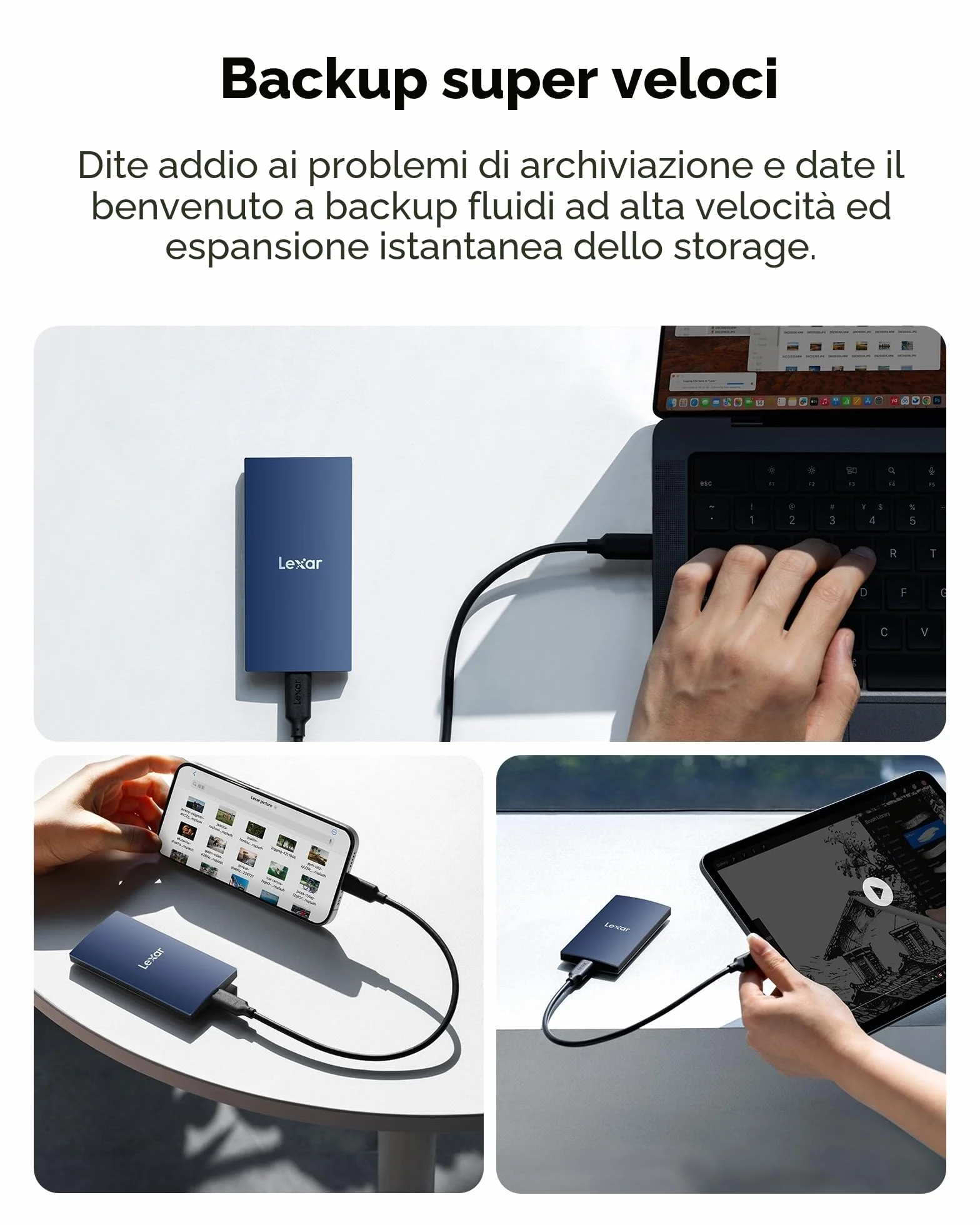 Lexar ES3 SSD esterno 1TB, USB3.2 Gen2 portatile SSD, PSSD fino a 1050MB/s in lettura, 1000MB/s in scrittura, SSD esterno compatibile con iPhone serie 15/Mac/PS5/XBOX (blu)