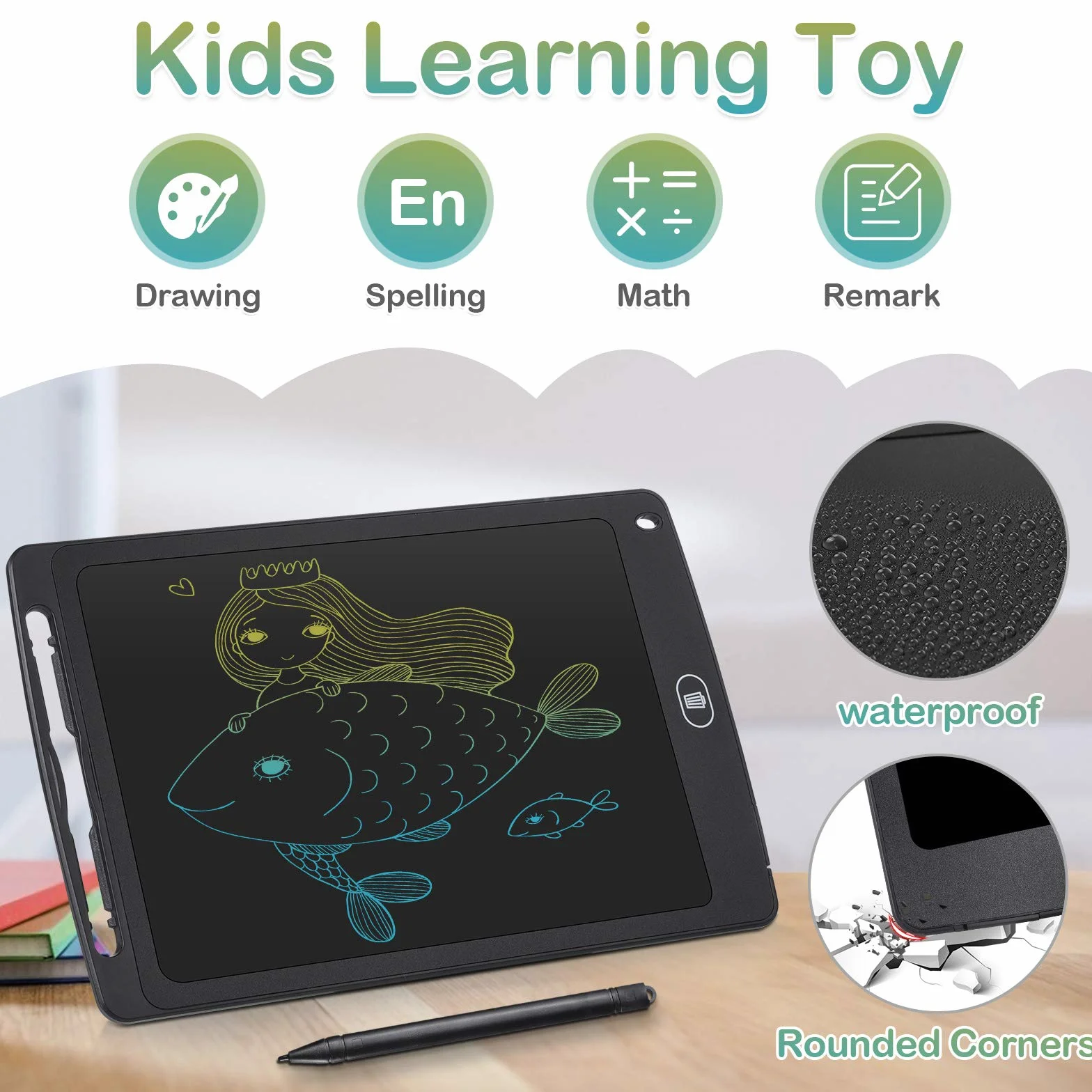 Czemo Tavoletta Grafica LCD 10 Pollici Colorato, Elettronico Portatile Disegno Pad Writing Tablet con Stilo, Nero