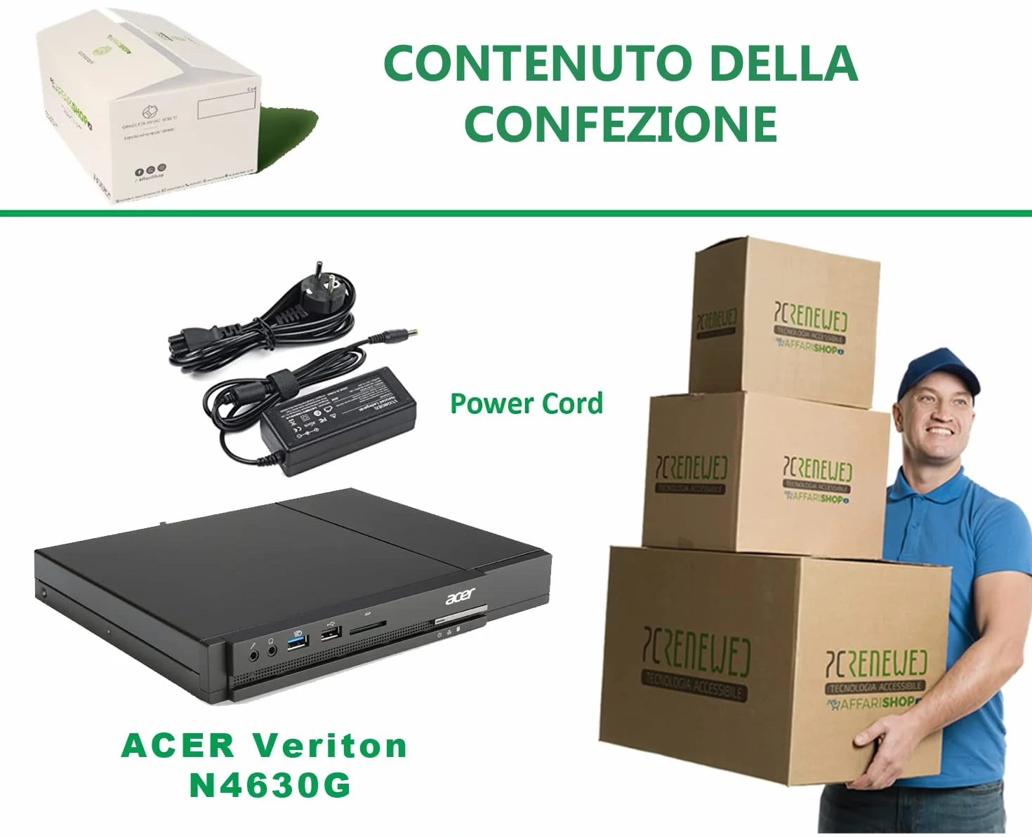 Mini PC ACER Veriton N4630G Intel Celeron G1840T 8GB DDR3 180GB SSD Desktop Computer Ricondizionato