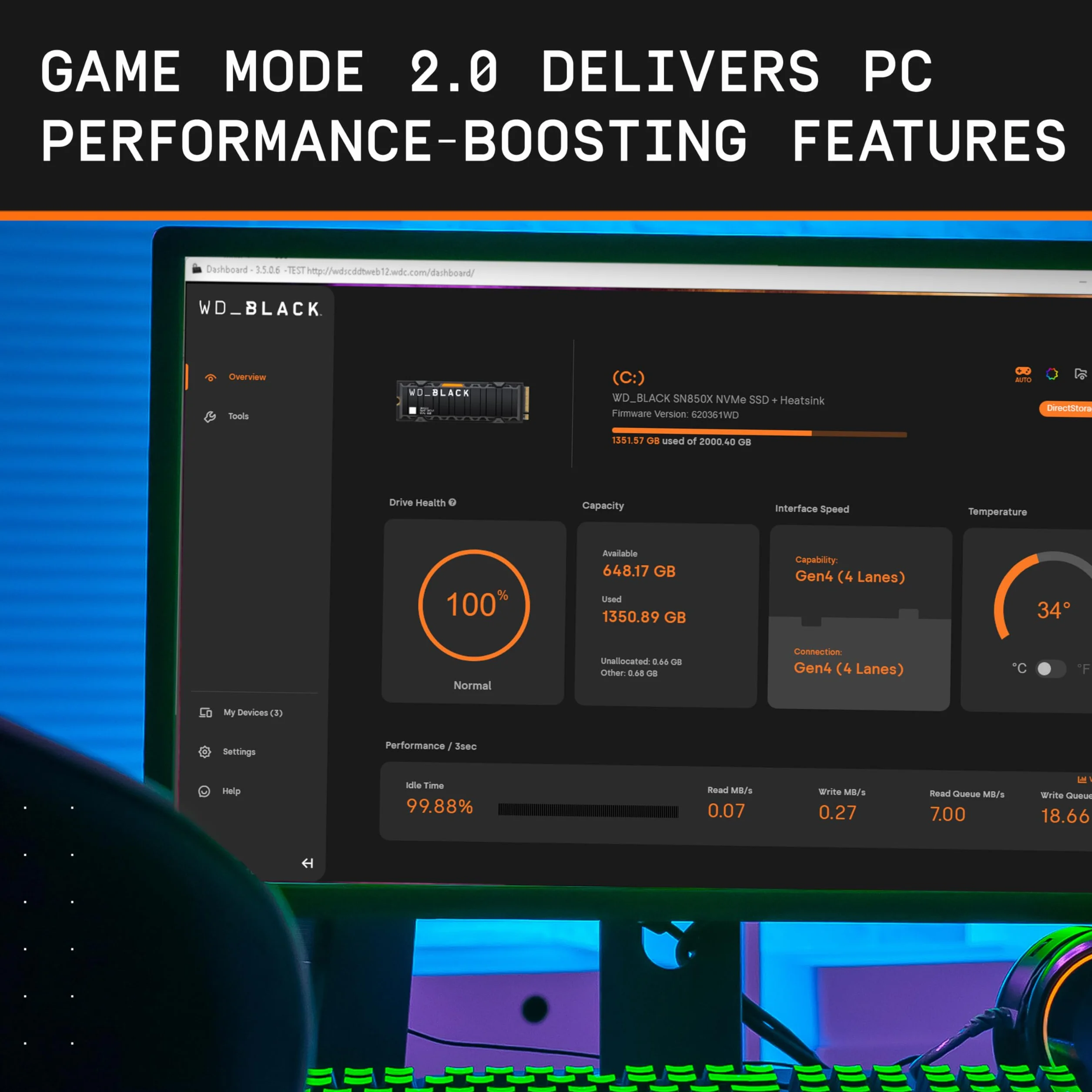 WD_BLACK SN850X NVMe SSD 1TB (Fino a 7.300MB/s in lettura, fino a 6.300MB/s in scrittura, M.2 2280, PCIe Gen 4, SSD ad alte Prestazioni per Gaming) POWERED BY SANDISK
