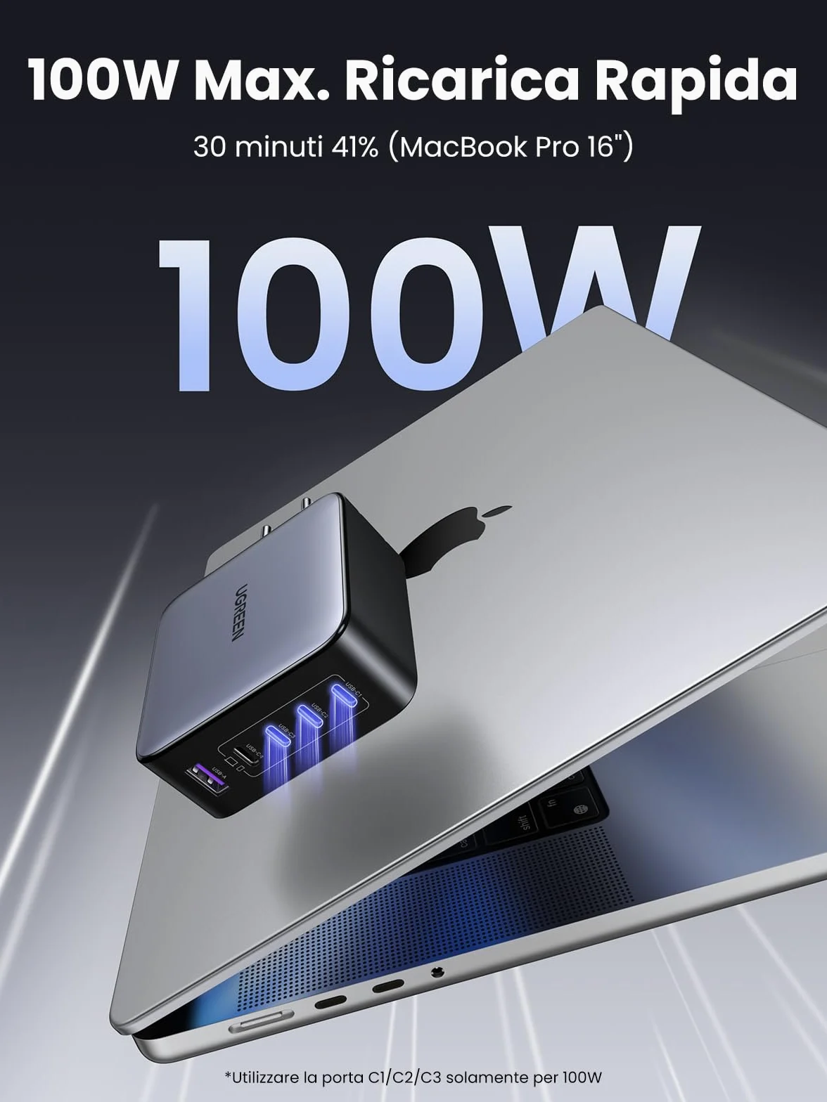 UGREEN Nexode 100W Caricatore USB C 5 Porte + Cavo USB C 100W 1M | PD 3.0 GaNInfinity PPS 45W Compatibile con iPhone 17 Pro Max Air 16 15 14 13 Galaxy S26 25 24 Pixel 10 Pro iPad MacBook M5