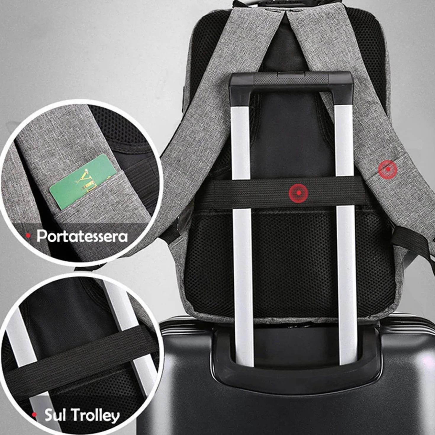 Mixroom Zaino Porta PC Antifurto per Computer Portatile Laptop Lavoro Borsa Notebook Fino 15" con Attacco USB e Foro Auricolare Z4