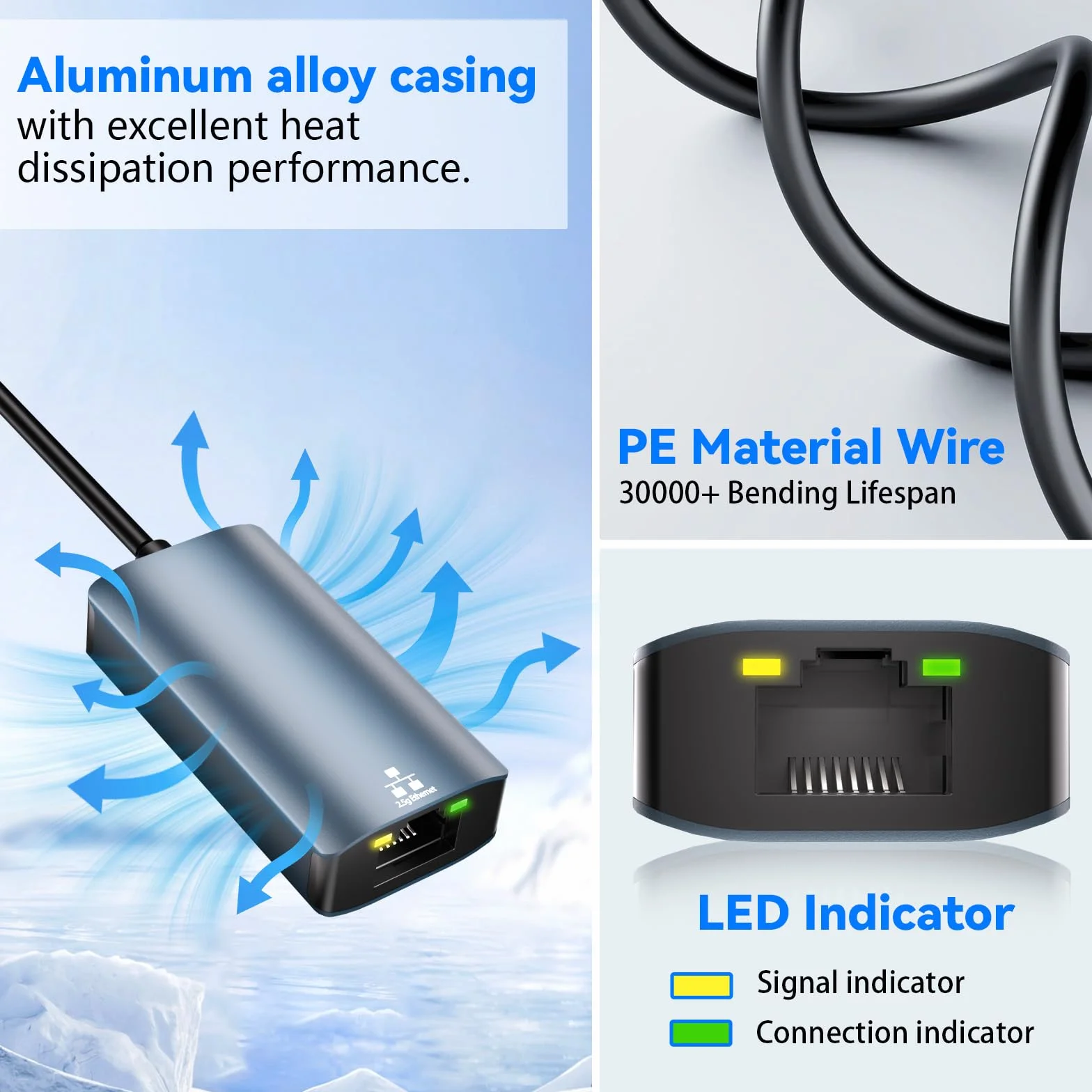 Adattatore USB Ethernet 2.5G，adattatore di rete 2 in 1 USB-C Ethernet 100/1000/2500 Mbps, 2500Mbps USB C Ethernet Adapter, Plug & Play,per Win 11/10/8/7, XP, Mac OS, Linux