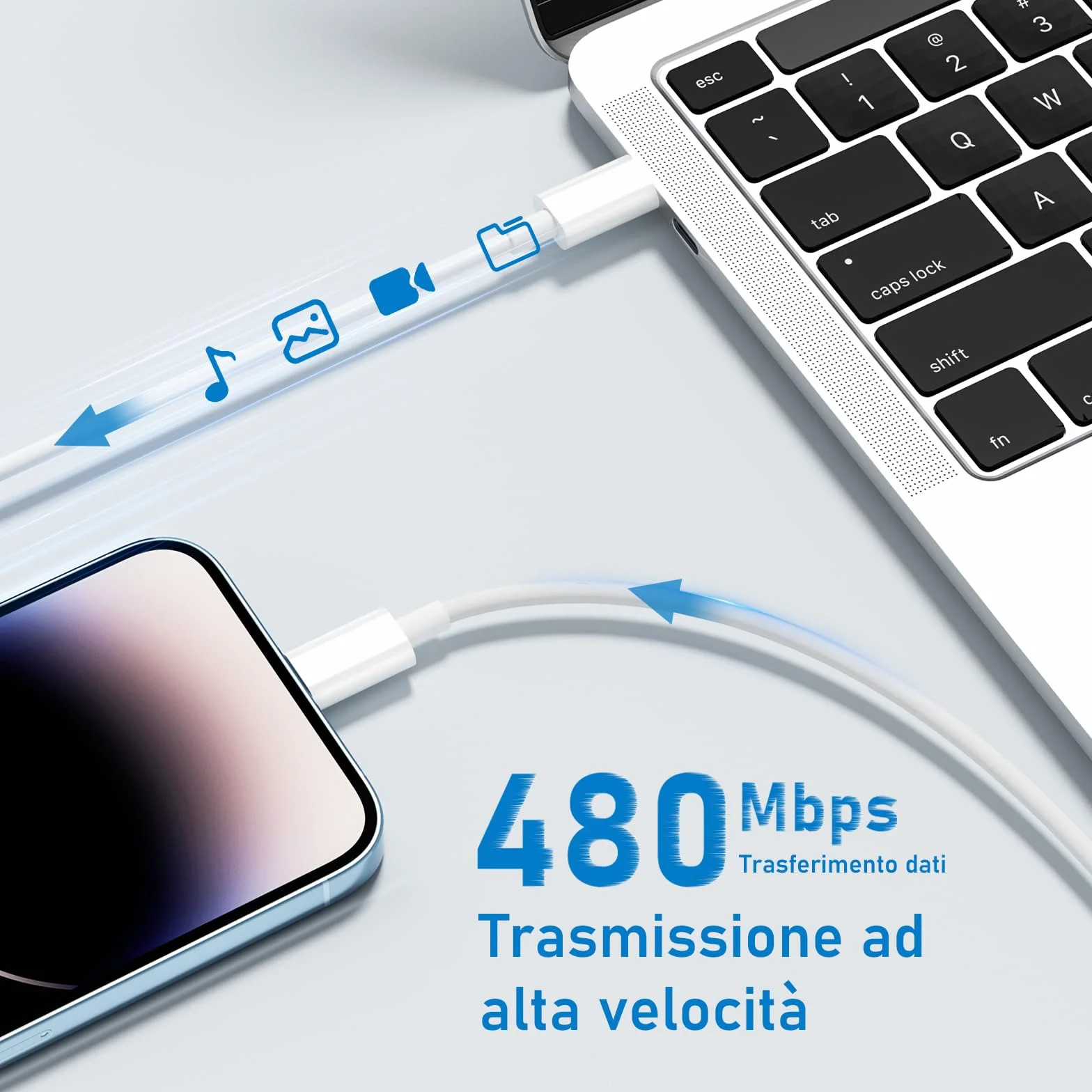 Cavo USB C Lightning 2M MFI Certificato Ricarica Rapida per iPhone 14/13/12/11/Xs/8/7/6s/6 Plus iPad