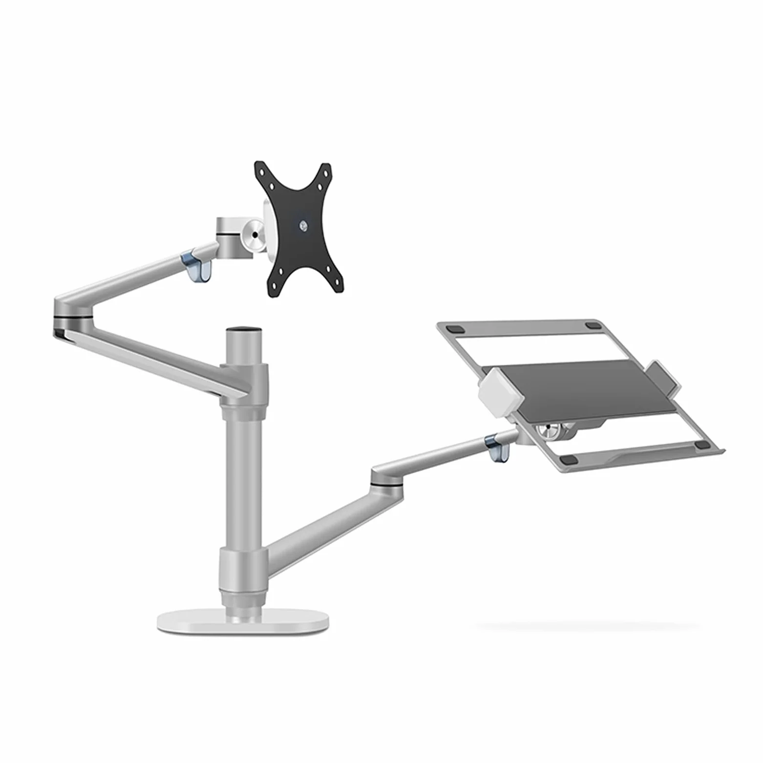 Monitor-Arm Supporto da scrivania a Doppio Braccio Regolabile per Monitor LCD e Supporto per Laptop Supporto per Braccio Singolo da scrivania per schermi da 17"-32", Vassoio extr,Silver