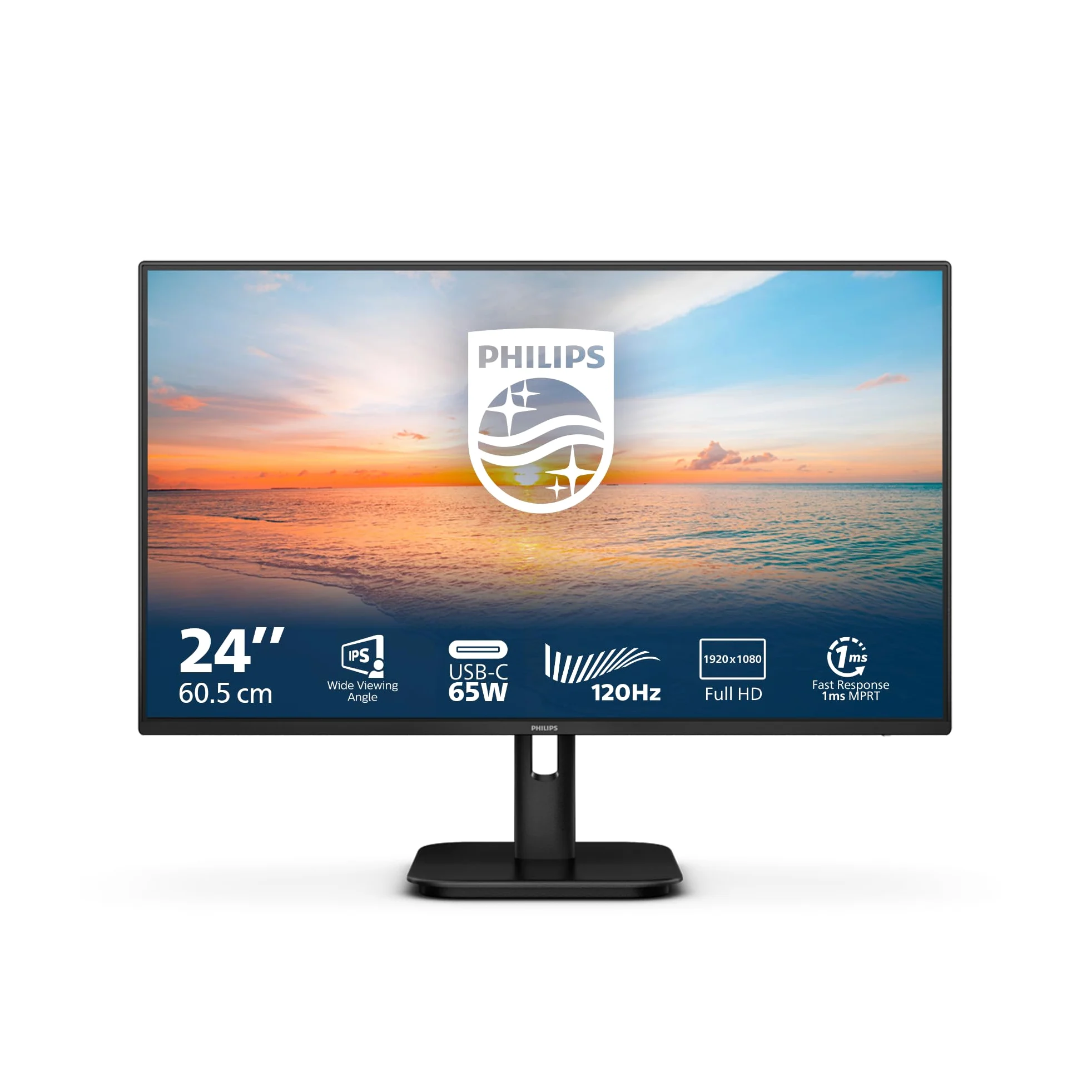 Philips 24E1N1300A - Monitor Full HD da 24 pollici, altoparlanti (1920x1080, 120 Hz, HDMI, USB-C (alimentazione 65 W), hub USB) nero