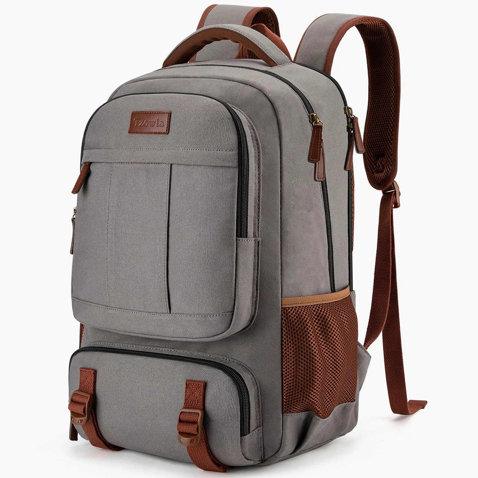 Tzowla Zaino da Viaggio per Laptop in Tela per Uomini e Donne, Zaino da Lavoro Vintage per Scuola College Adatto a Notebook da 17,3 Pollici, Borsa da Viaggio con Porta di Ricarica USB-Cachi