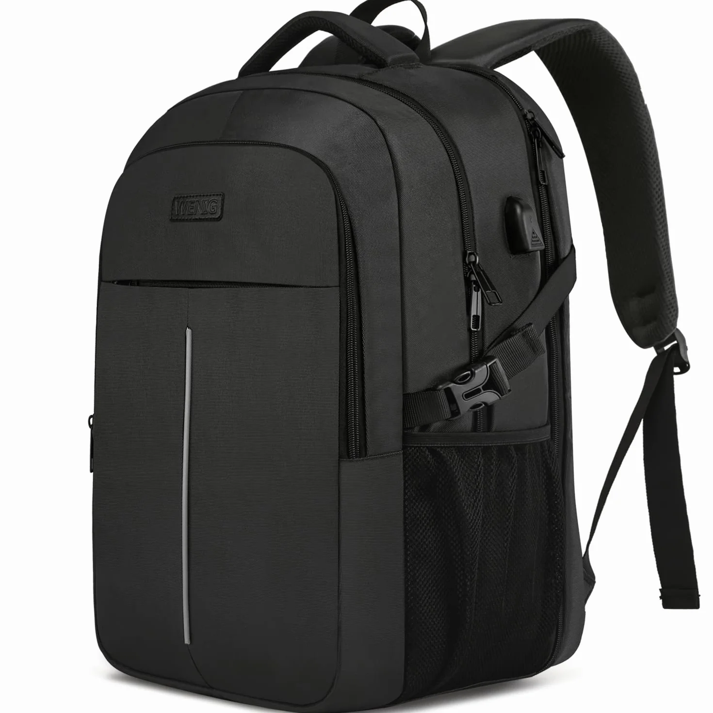 WENIG Zaino Uomo per PC Portatile 17.3 Pollici, Lavoro Uomo Impermeabile Antifurto, per Laptop, Computer Notebook Borse con Caricatore USB per Viaggio Ufficio Scuola-Nero
