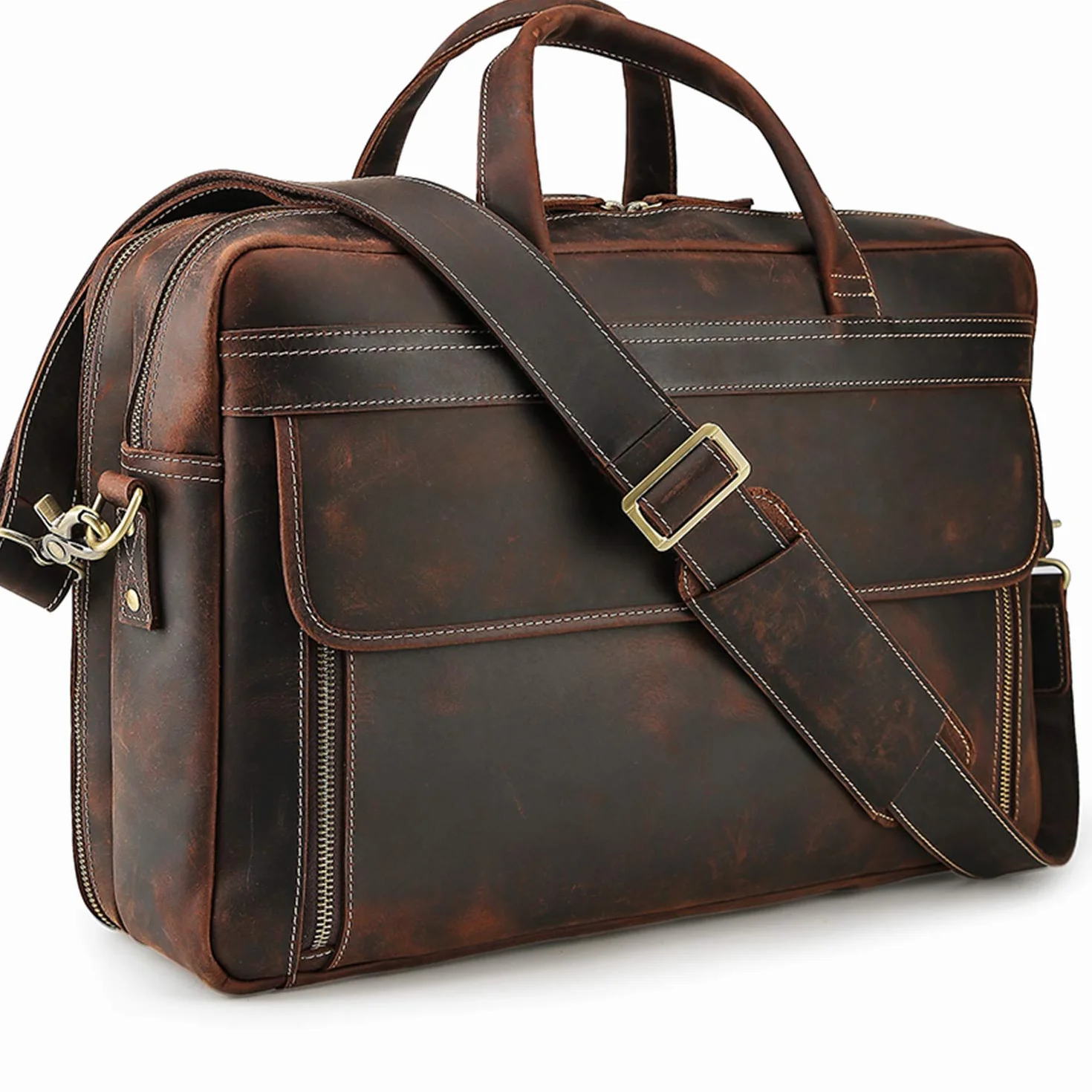 TIDING Borsa del computer portatile in pelle 17 Pollice Business Briefcase Tote Borsa a tracolla di grande capacità Vintage Borse per gli uomini Borse di viaggio