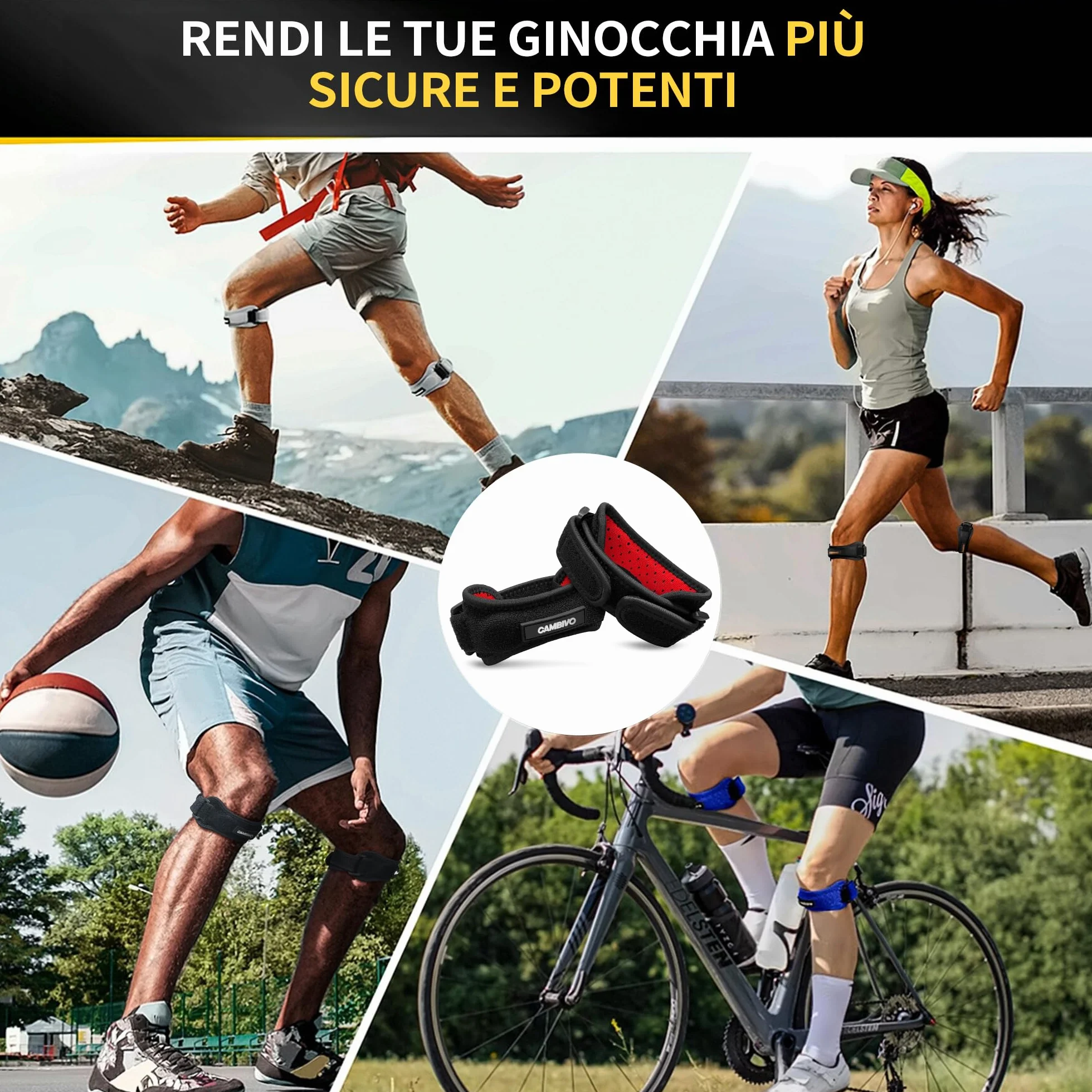 CAMBIVO Tutore Ginocchio Rotulea Regolabile 2 Pezzi, Ginocchiera Ortopedica con Cuscinetto di Compressione per Tendinite, Sport