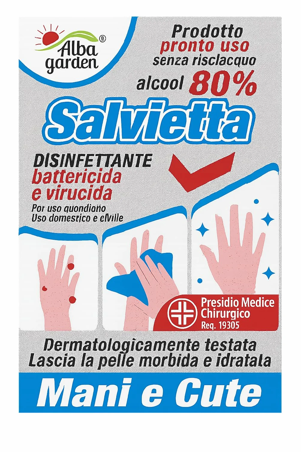 Salviette Disinfettanti 80% Alcool 10 Pezzi Dermatologicamente Testate