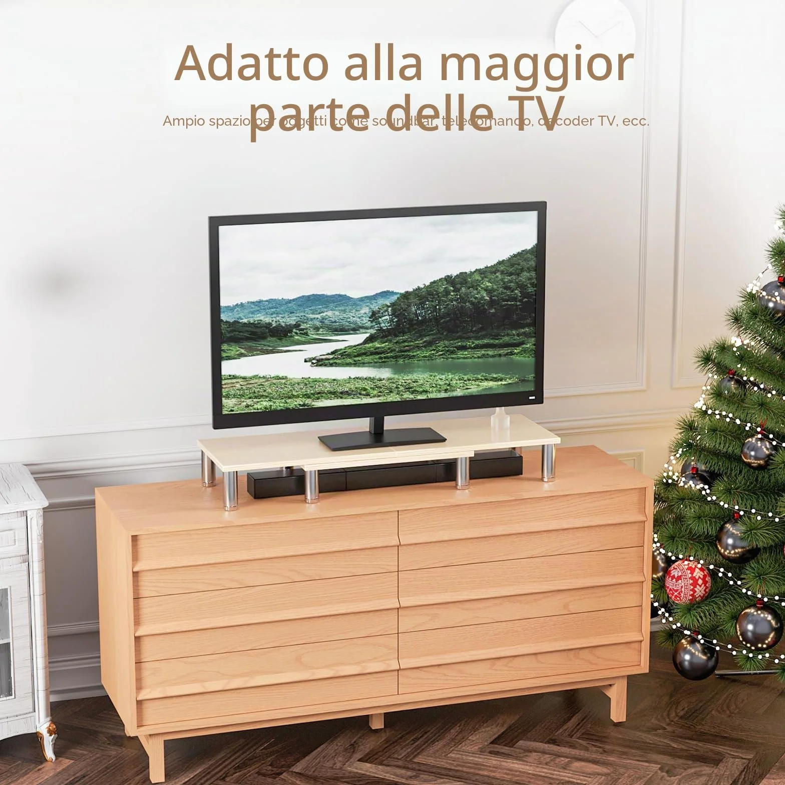 AX WABER Supporto per doppio monitor, Supporto per monitor con lunghezza e angolo regolabili, Supporto per monitor in legno per scrivania, Riser per 2 monitor con spazio di archiviazione Venatura