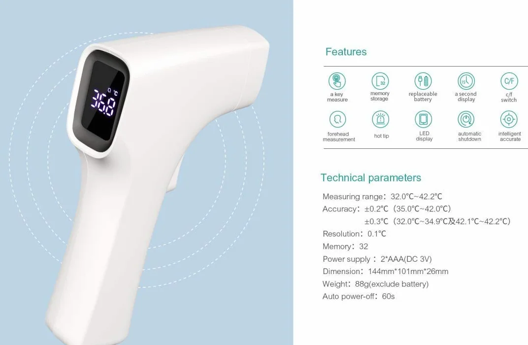 Bblove Alicn Medical Telcominstrument Termometro a Infrarossi Frontale con Display CE, bianco