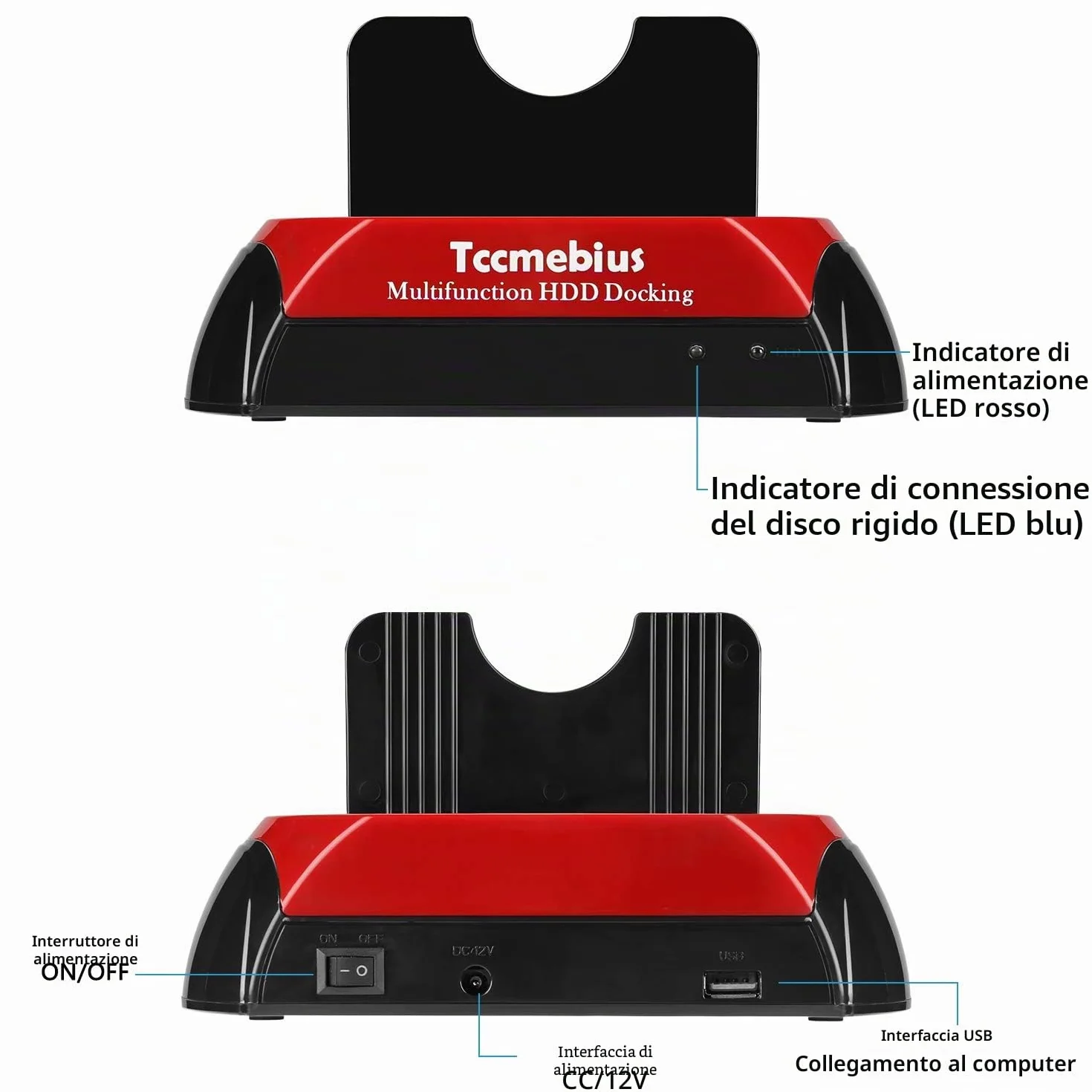 USB 2.0 Docking Station per Disco Rigido 2.5 3.5 Pollici IDE SATA Doppie Slot HDD Esterno