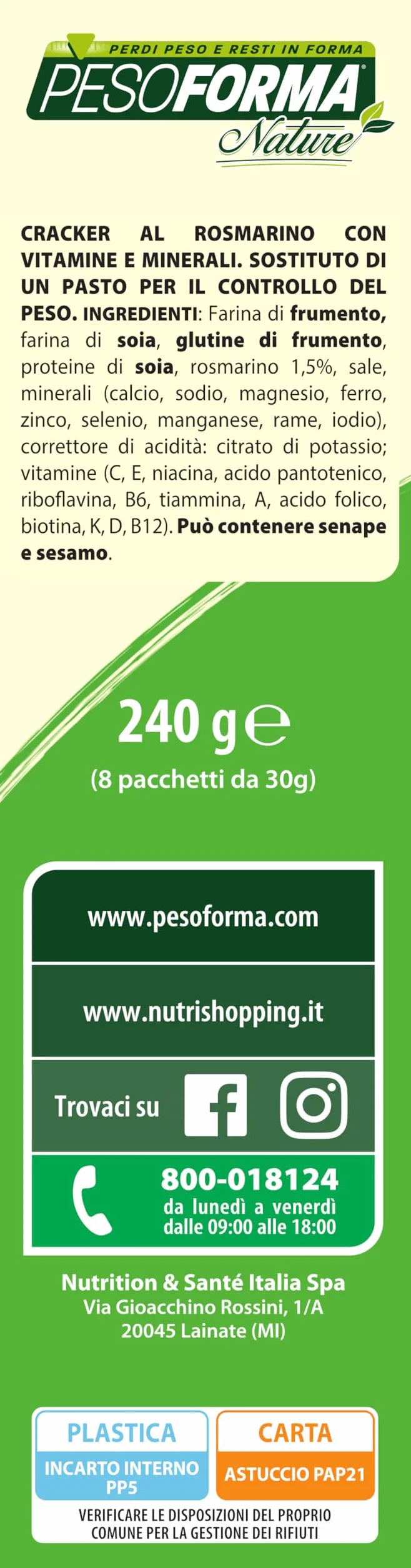 Pesoforma Nature Pasto Mediterraneo Neutro 240 Grammi