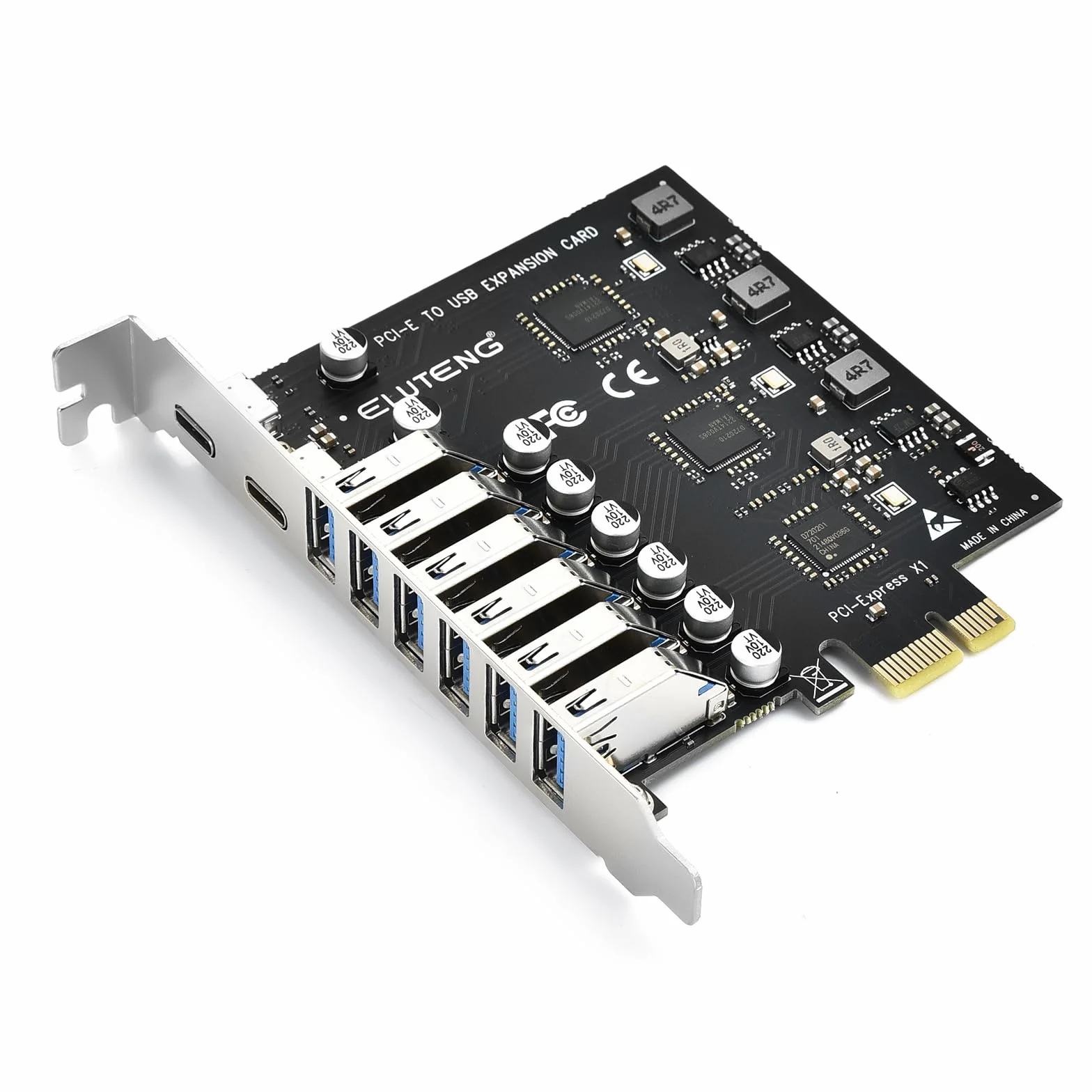 ELUTENG Scheda PCIe a USB 3.2 Gen 2 con 5 Gbps 8 Porte (2 Tipo C + 6 x Tipo A) Scheda di Espansione, Convertitore Interno USB3 Scheda PCI Express per PC Desktop, per Windows 11/10/8.1/8/7/XP/Vista