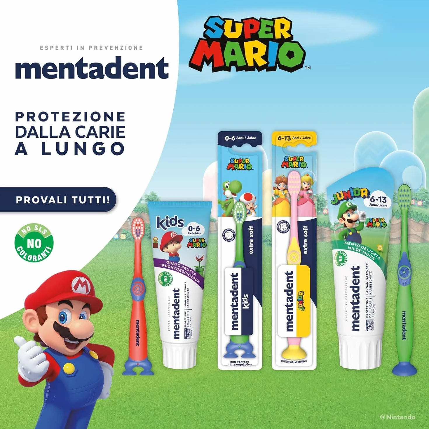 Mentadent Spazzolino Kids Bambini 0-6 Anni Setole Morbide Punte Sottili Testina Piccola