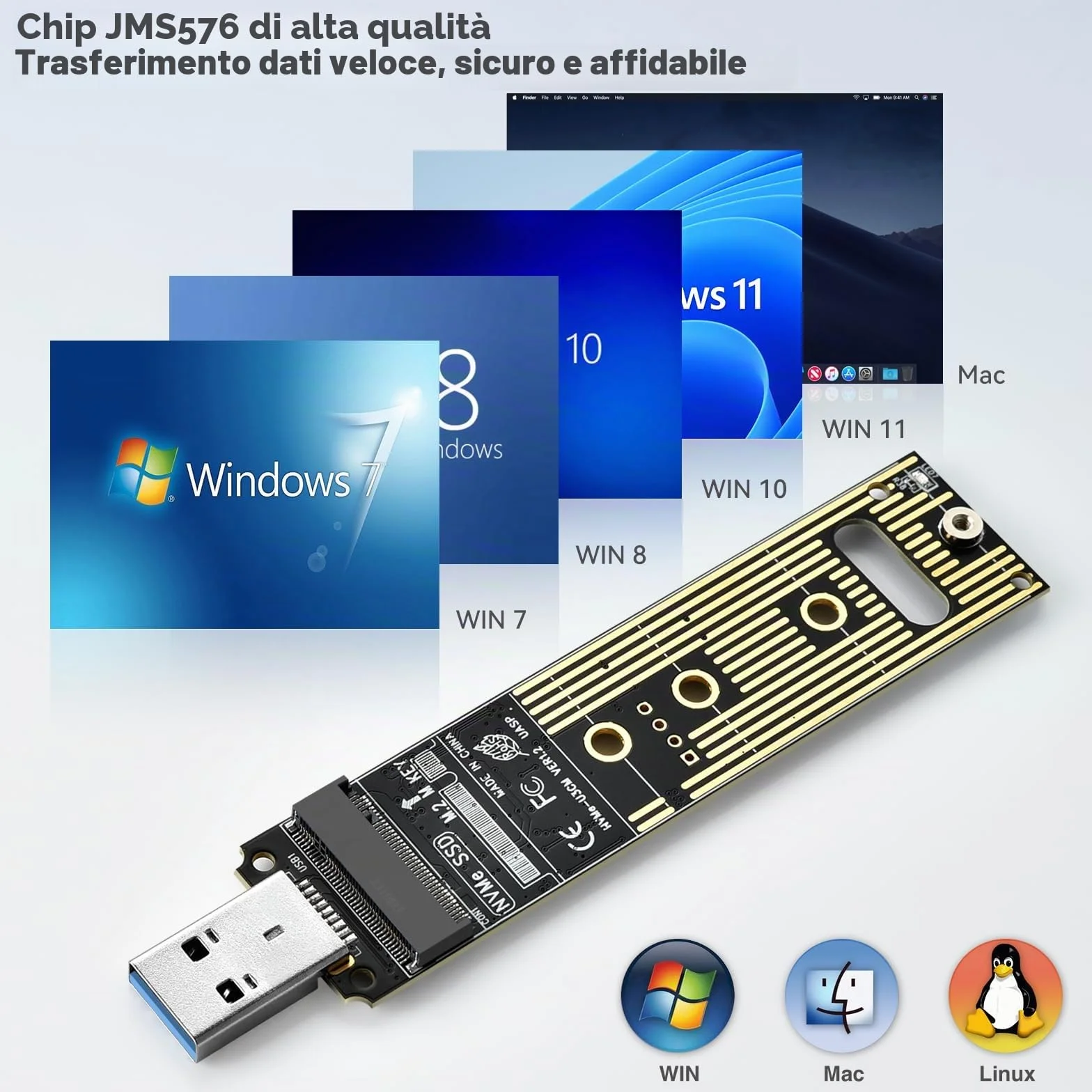ELUTENG Adattatore M.2 NVMe a USB 3.1, 10Gbps Type-A Scheda riser a inserimento diretto, Lettore di Scheda PCIe M-Key SSD 2230/2242/2260/2280