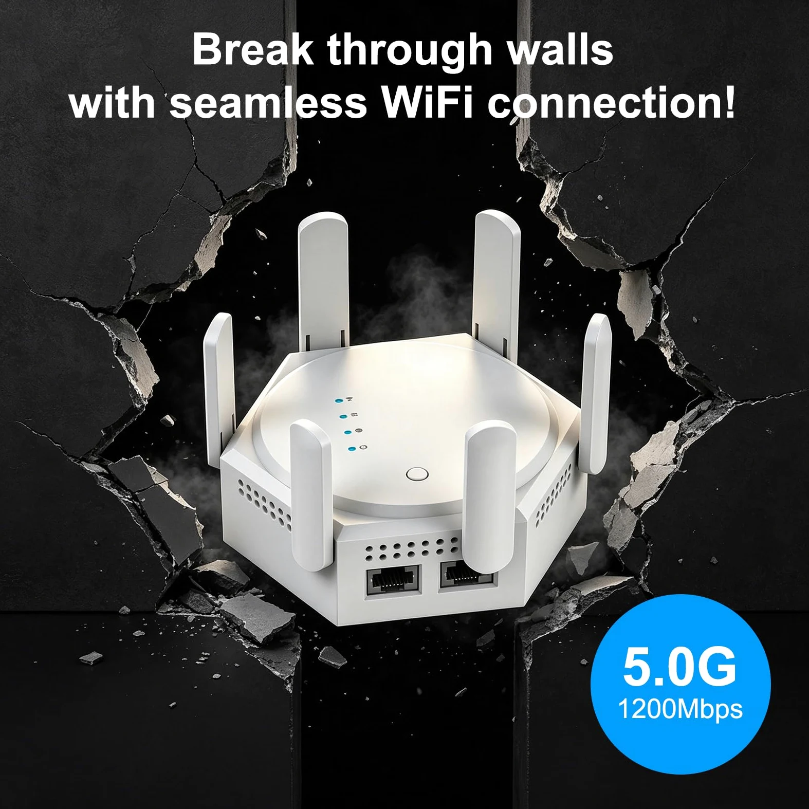OBEST Ripetitore di Segnale WiFi, 1200 Mbit/s Dual-band con 6 Antenne | 5 GHz/2.4 GHz Amplificatore WiFi, LAN Gigabit, Modalità AP, Compatibile con Numerosi Router WiFi, Ideale per Casa e l'ufficio