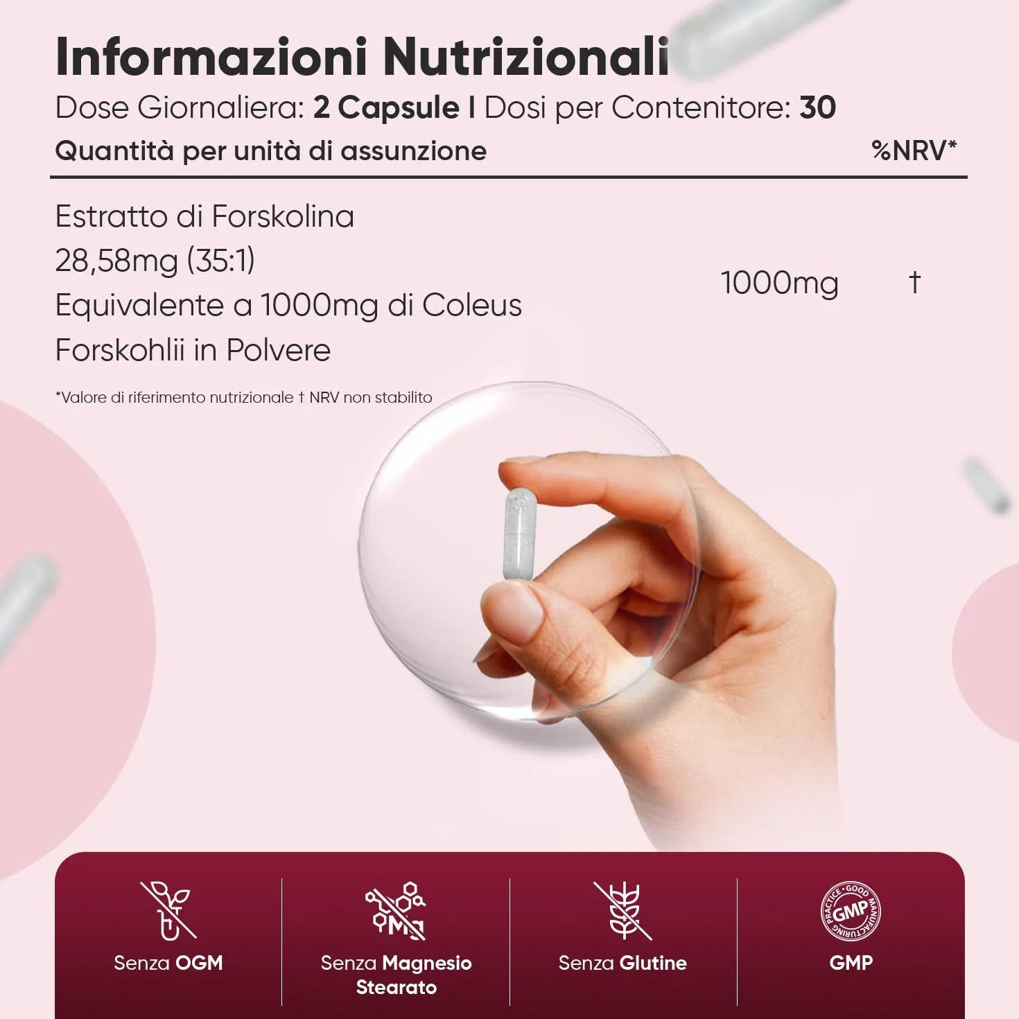 Forskolina 60 Capsule Vegane 1000mg per Dose 35:1 Coleus Forskohlii Integratore Polvere Senza Glutine