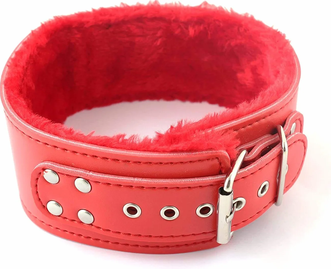 BONDAGERIE Collare morbido peluche ecopelle Rosso