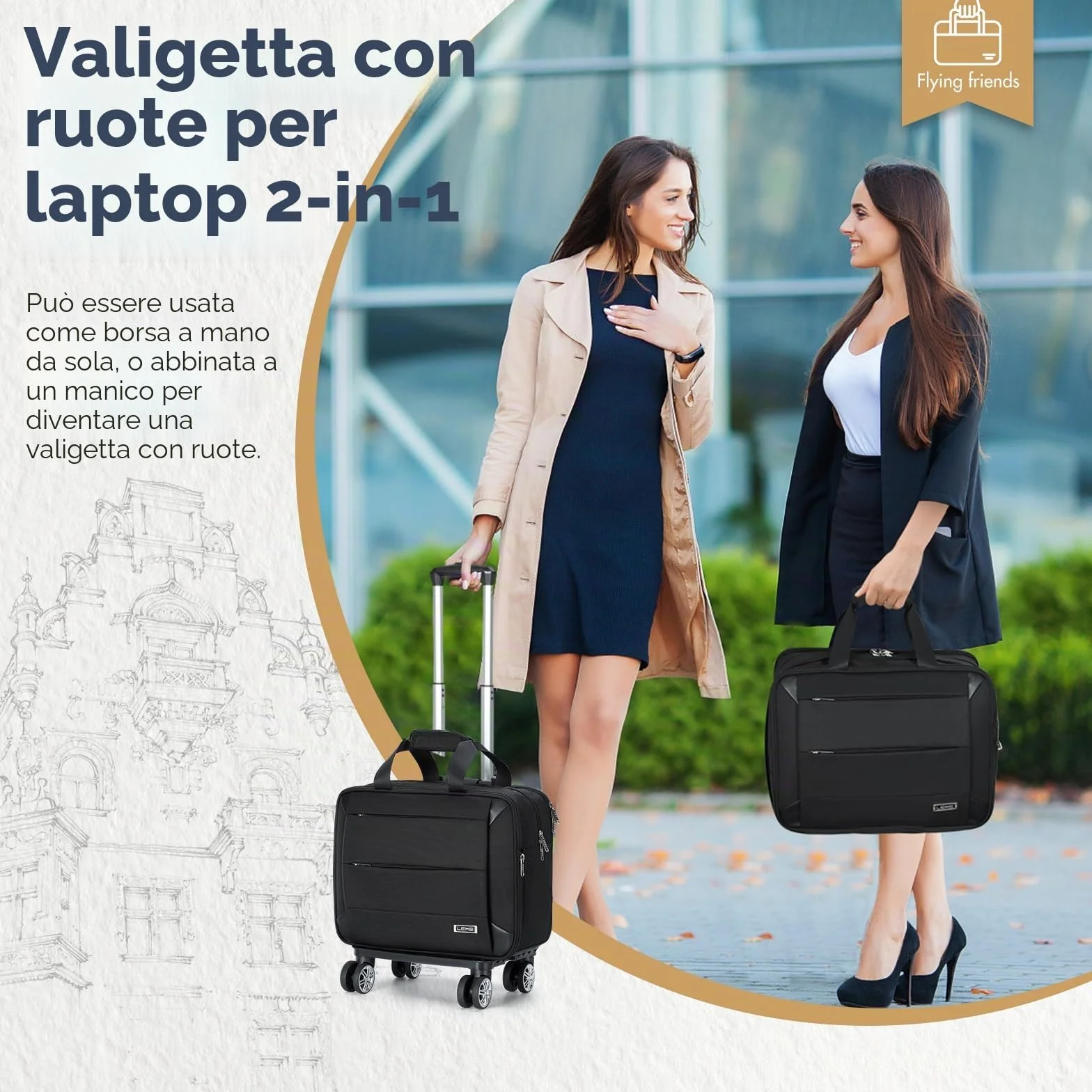 Borsa per Laptop con 4 Ruote Trolley Porta PC Notebook 15,6 Impermeabile Viaggio Nero