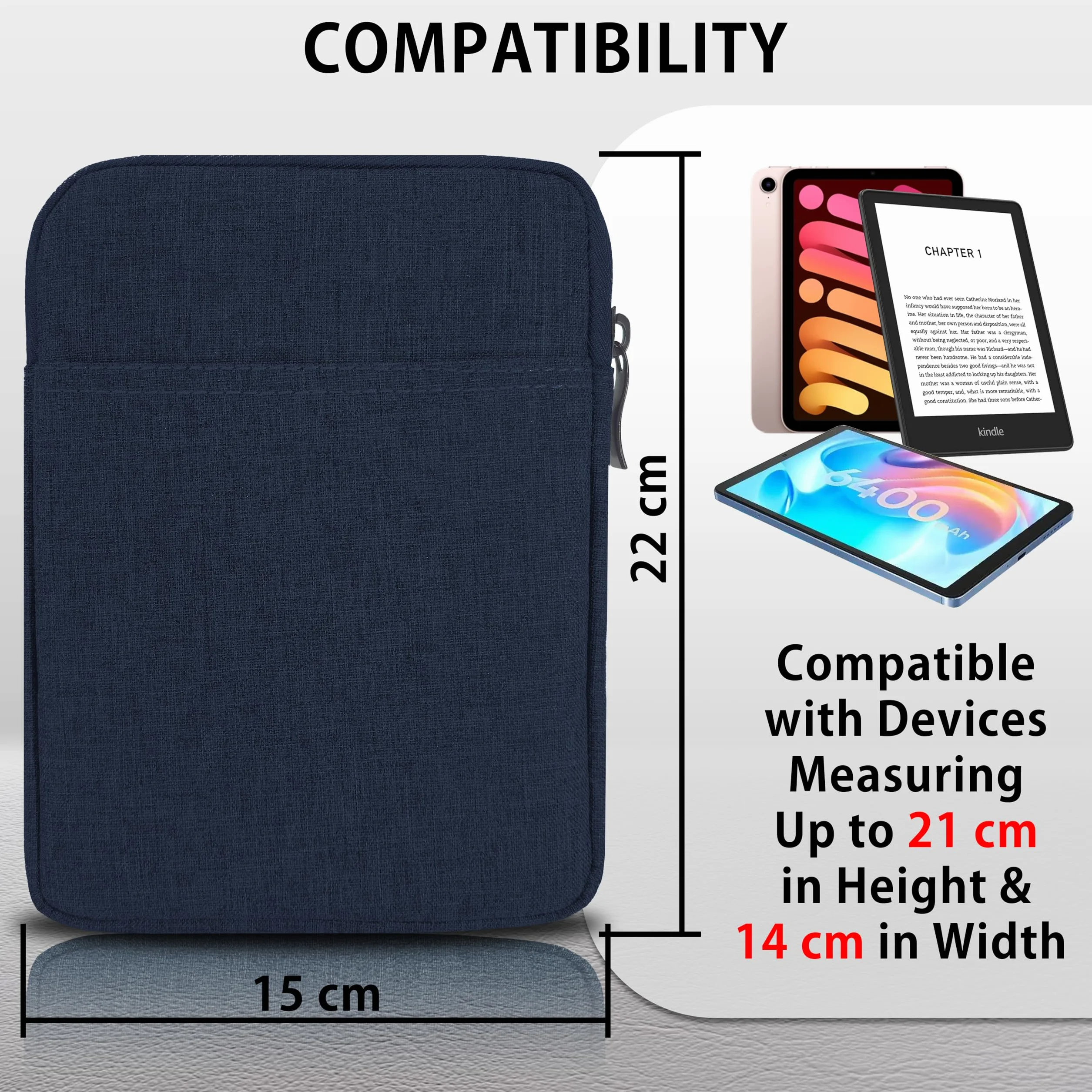 MyGadget Borsa Nylon 8" - Case Protettiva per Tablet - Custodia Sleeve per E-Reader, Smartphone, Amazon Fire HD 8, Paperwhite, Oasis | iPad Mini - Blu Scuro