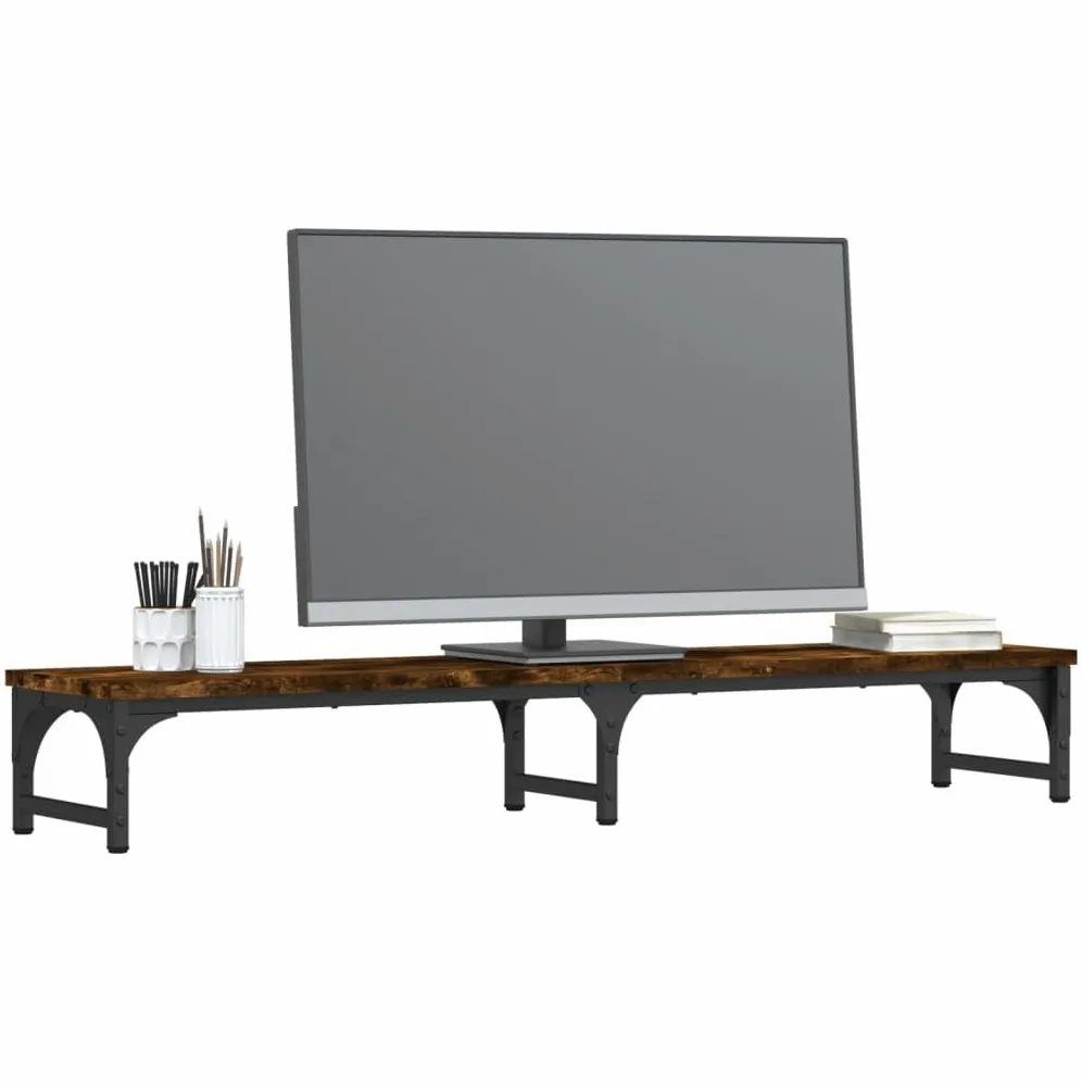 Supporto per monitor in legno di rovere affumicato, 105 x 23 x 15,5 cm, con gambe regolabili, rialzo ergonomico per un maggiore spazio sotto lo schermo