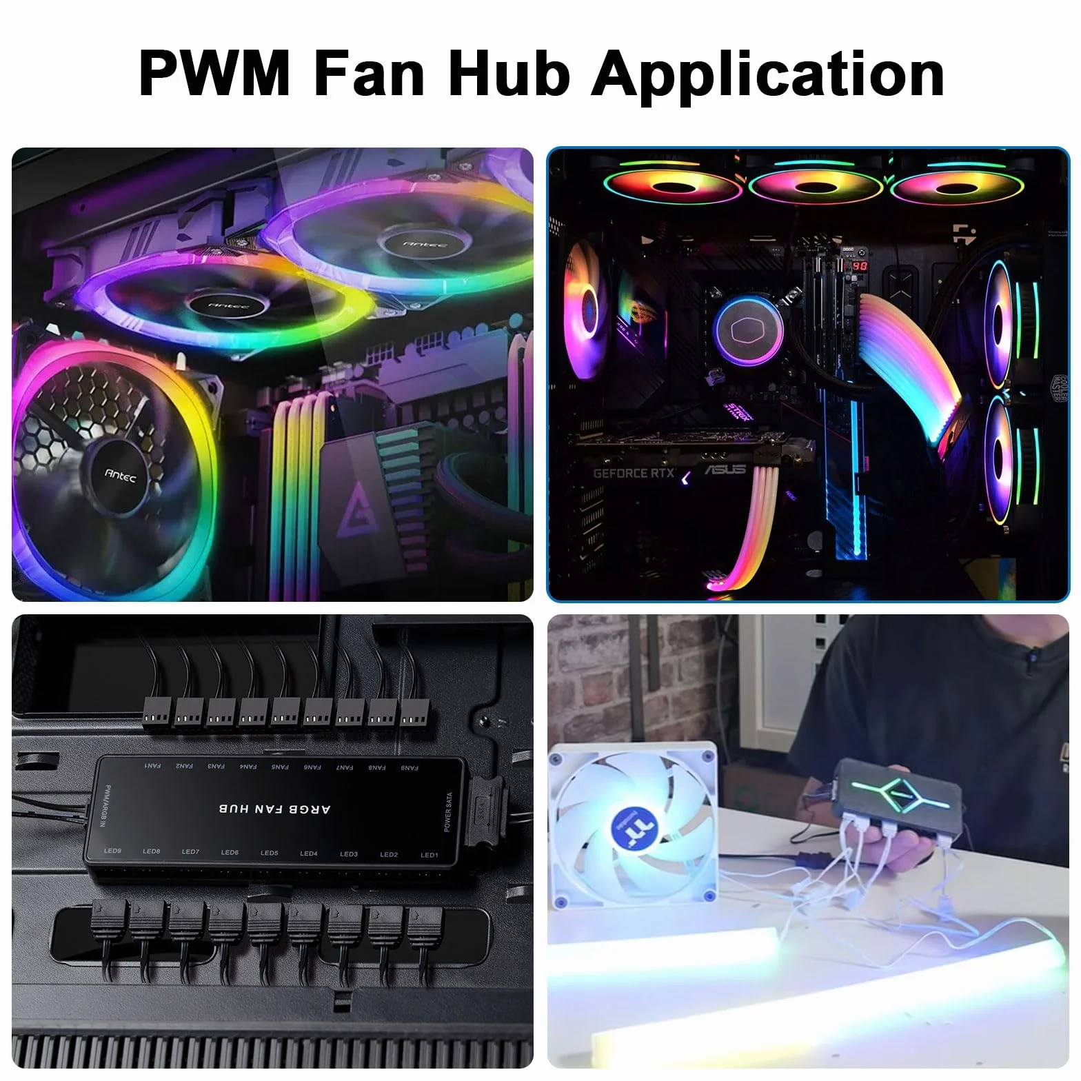 Controller ARGB Fan Hub con Base Magnetica per PC, SATA Power 18, 5V 3-Pin, RGB 12V 4-Pin PWM