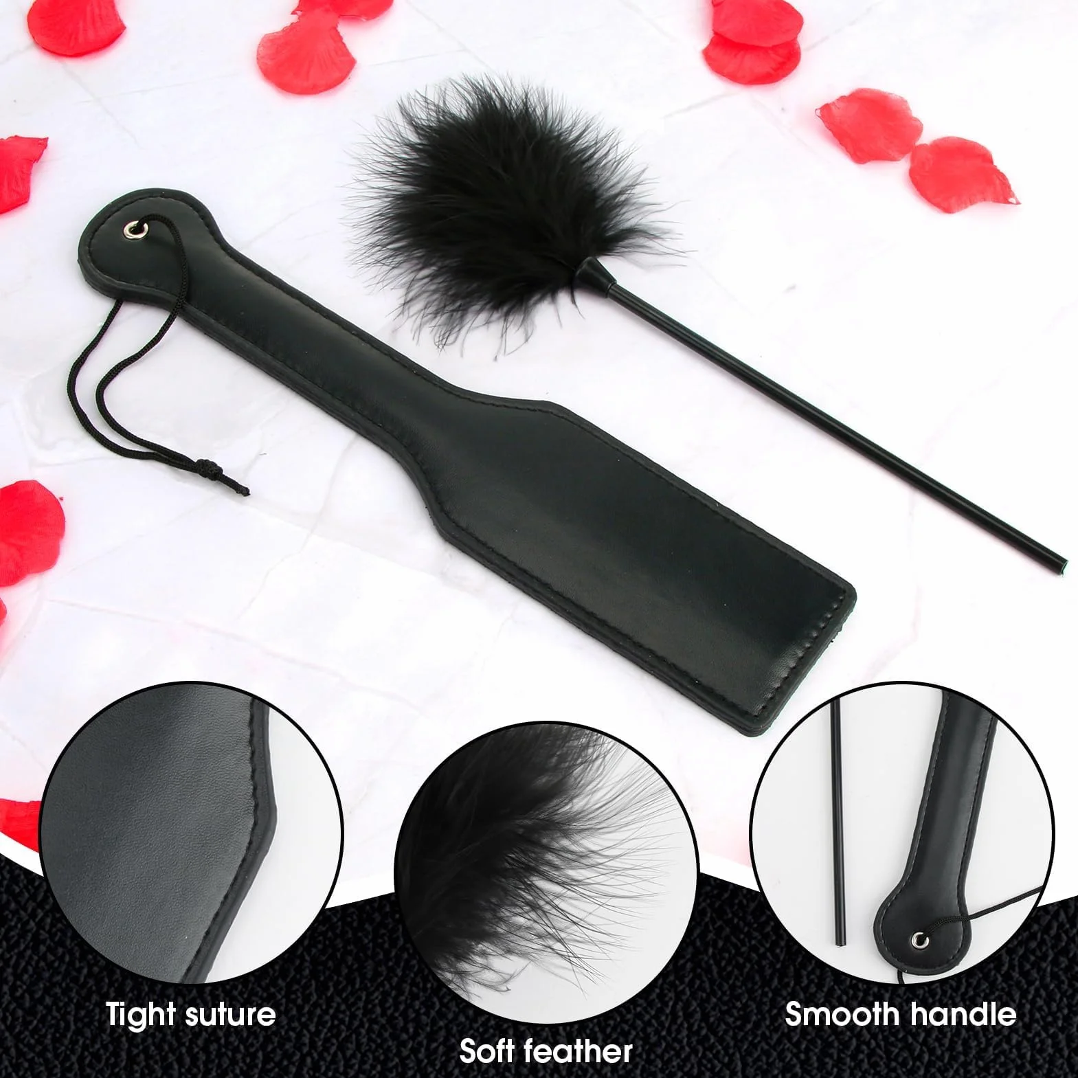 BDSM Set per Coppie - Tickler con Frusta e Piume, Kit Bondage Accessori in Finta Pelle PU