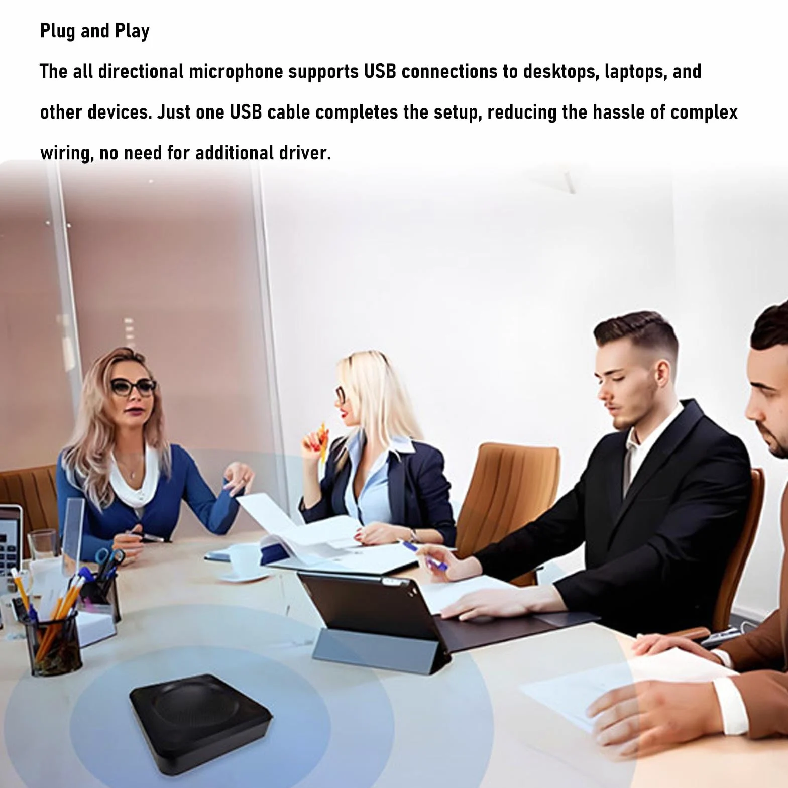 banapoy Microfono USB per Conferenze con Array 6 Microfoni, Diametro Rilevamento 10 Metri, Rilevamento Vocale a 360 Gradi, Riduzione del Rumore, Plug and Play per Videoconferenze