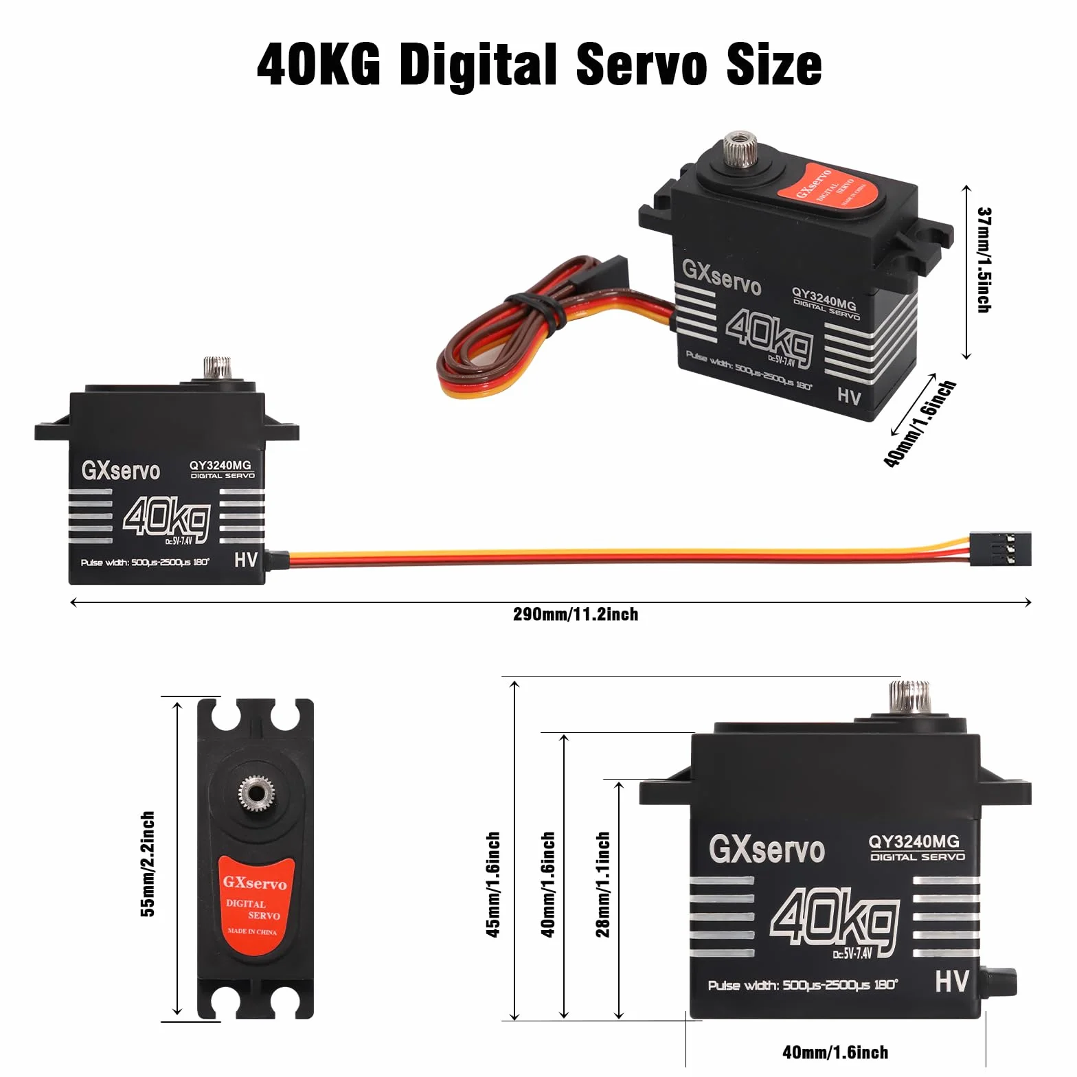 Digitale Servomotore Binghe 1 pezzi 40KG Servo Digitale Metal Servomotore 40KG Servo Motore con Ingranaggi in Metallo per Auto RC 1/10 1/8 Elicottero compatibile con Arduino