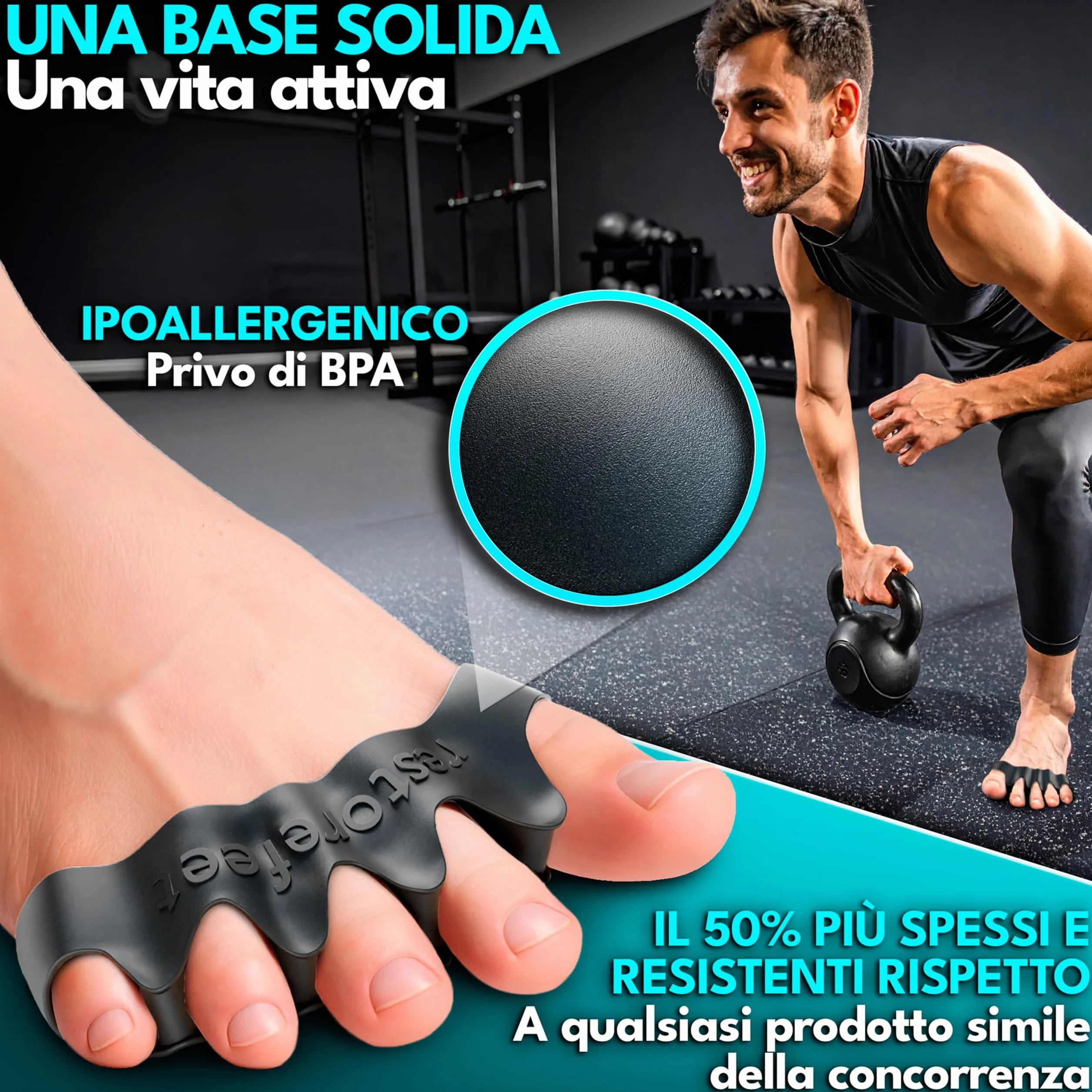 Kit Correttore Dita Piedi con 2 Paia + Fascia Correttiva, Mini Fascia e Palla Miofasciale – Sollievo per Alluce Valgo, Dita Sovrapposte o Storte – Uso Barefoot, Senza BPA, Unisex