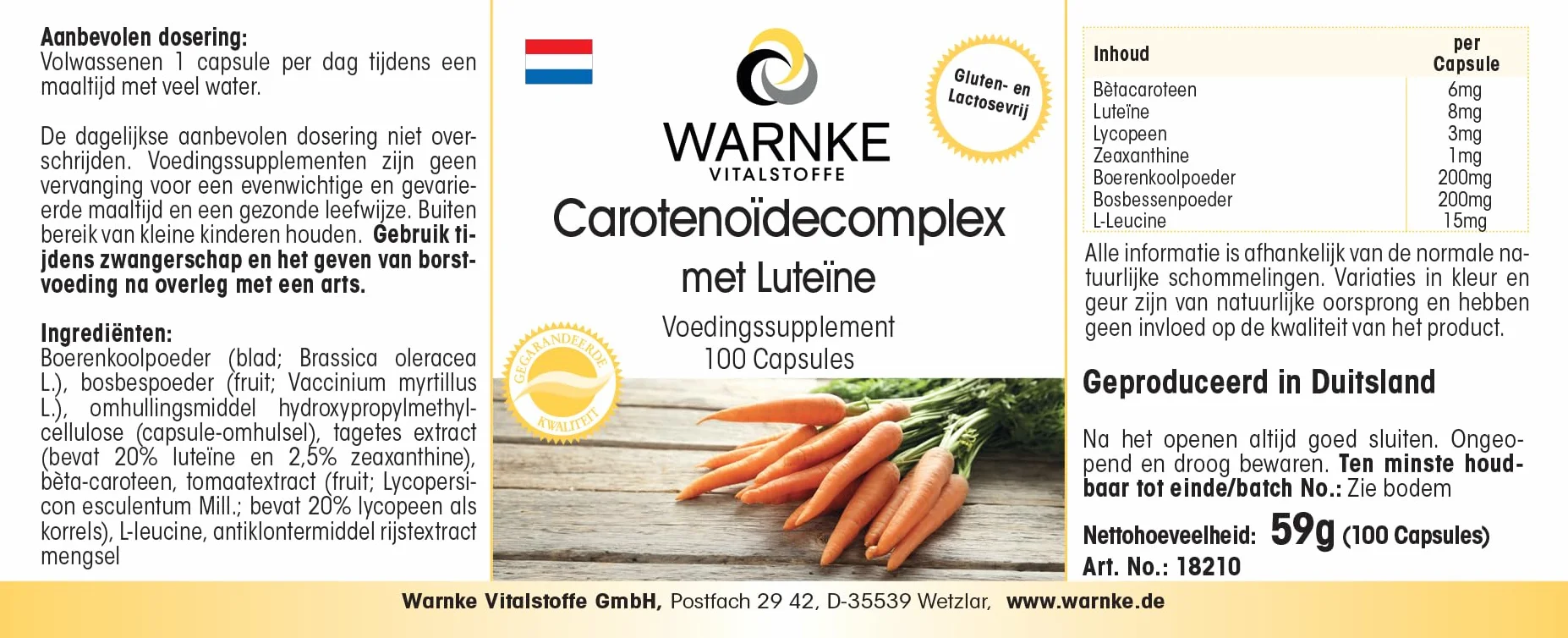 Warnke Vitalstoffe Carotenoidi e licopene Plus Beta-carotene luteina zeaxantina 100 capsule