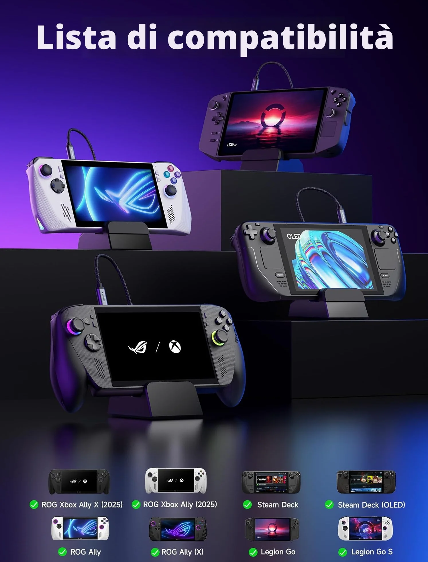 JSAUX Docking Station per ROG Xbox Ally X (2025)/ROG Ally X/ROG Ally X/Steam Deck/Legion Go, Dock 6 in 1 con HDMI 4K@120Hz, Ethernet Gigabit, USB-A e USB-C 3.2 Gen 1, ricarica 100W – HB0609 nero