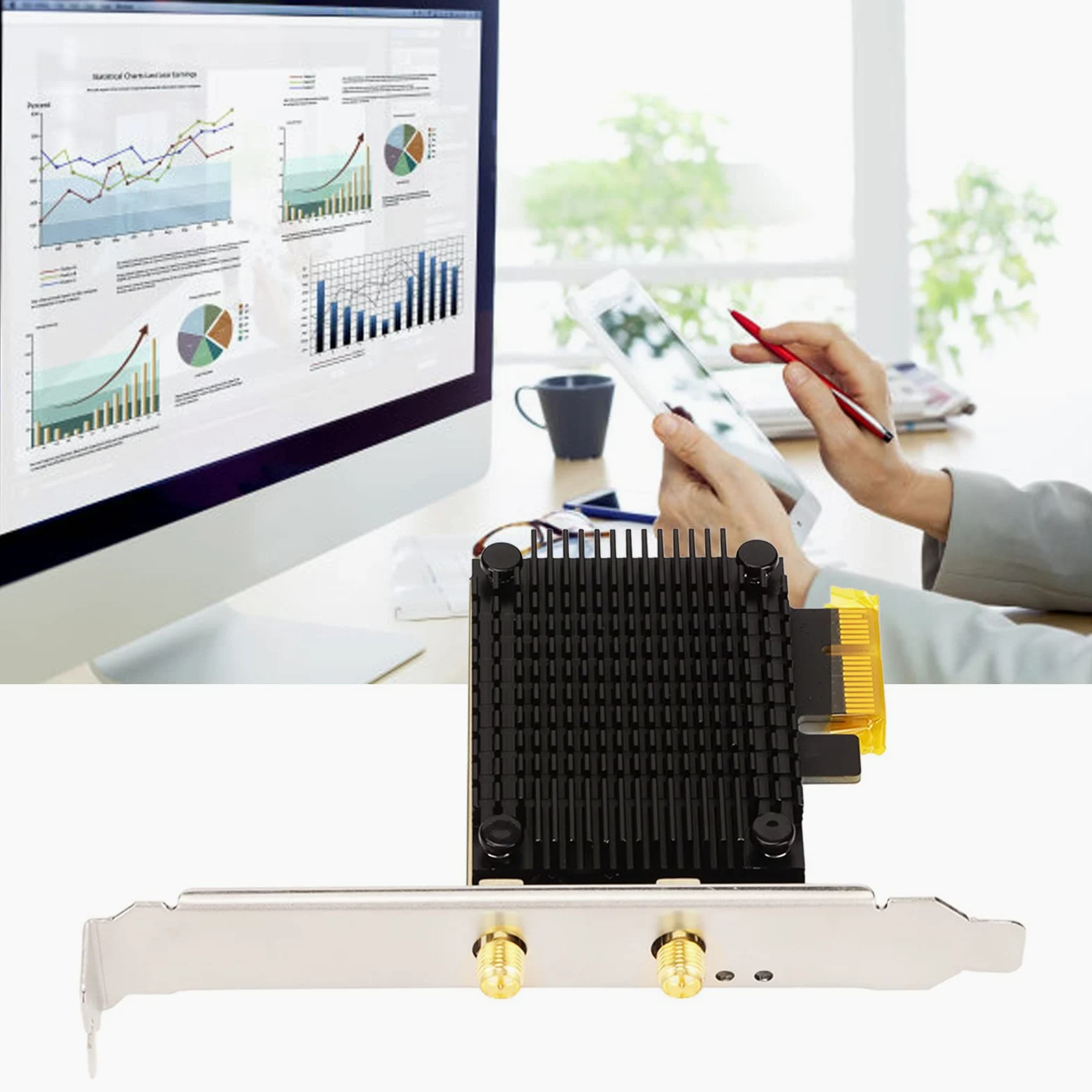 Scheda WIFI 6, Supporto 2.4G 5G 6G Tri Band, Trasmissione 5400MBps, Antenna Omnidirezionale ad Alto Guadagno 8Dbi Compatibile con Interfaccia PCI e X4 X8 X16 per L Sistema Winodows10 11 64