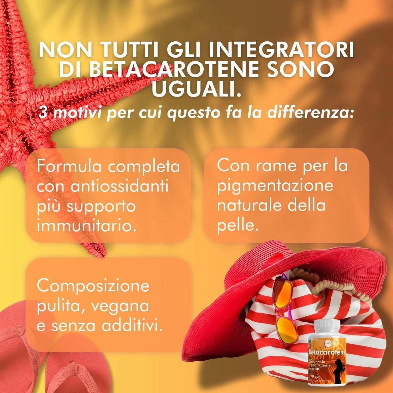 Betacarotene 240 Compresse Abbronzatura Forte con Vitamina C E B2 Selenio Rame Integratore Sole Pelle Made in Italy
