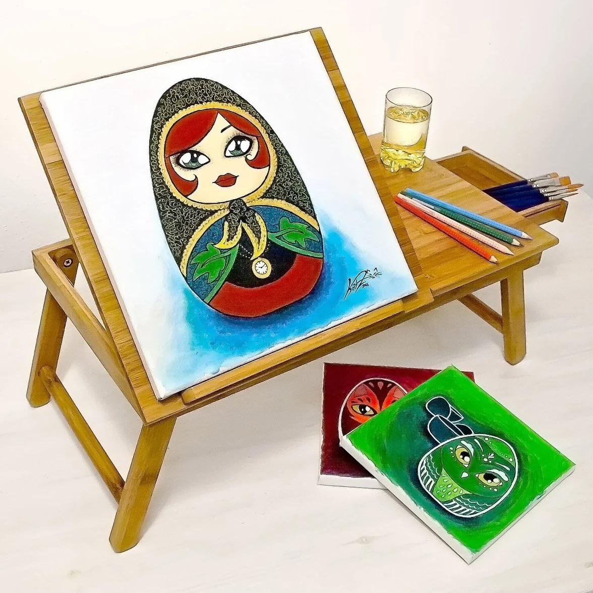 Bakaji Tavolino Vassoio Letto Artista Divano Porta Notebook Pc Tablet, con cassetro, Pieghevole in Legno Bambu Bamboo 55 x 33 x 24 cm