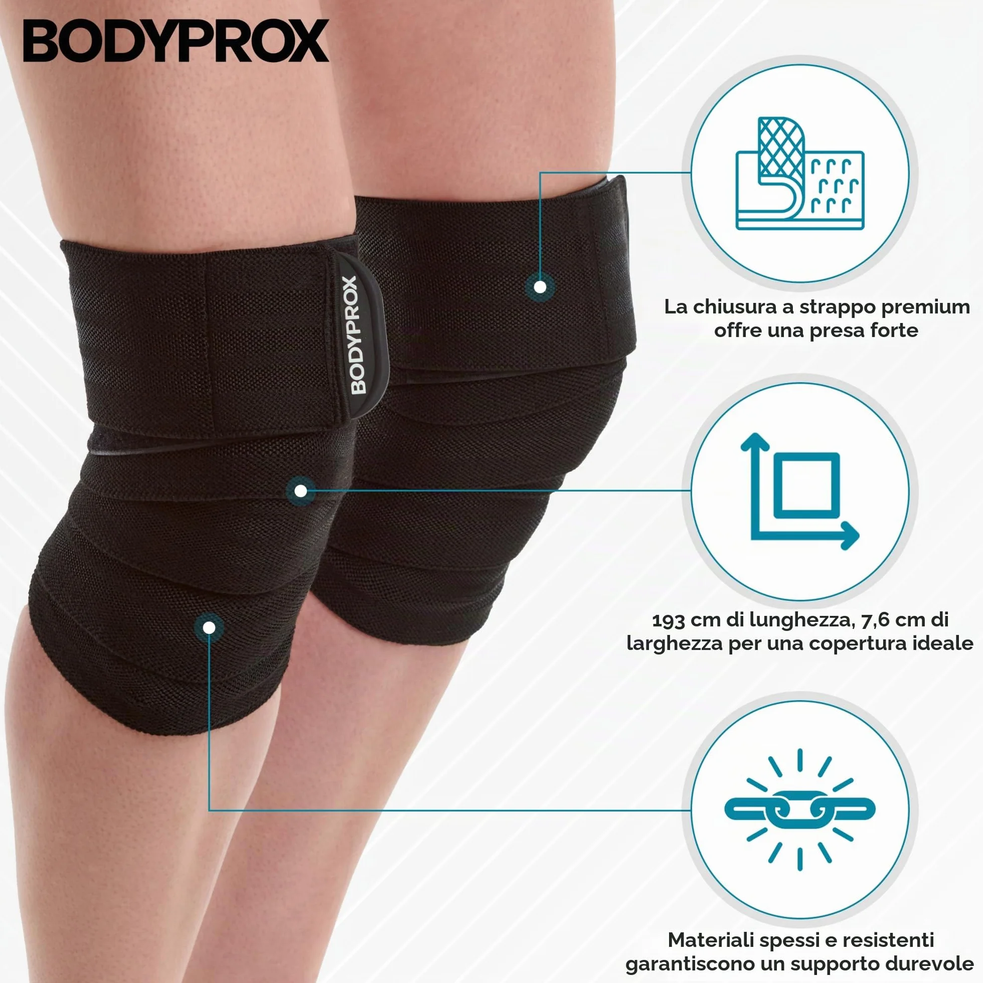 Bodyprox Ginocchiera per squat, sollevamento pesi, powerlifting, leg press e cross training