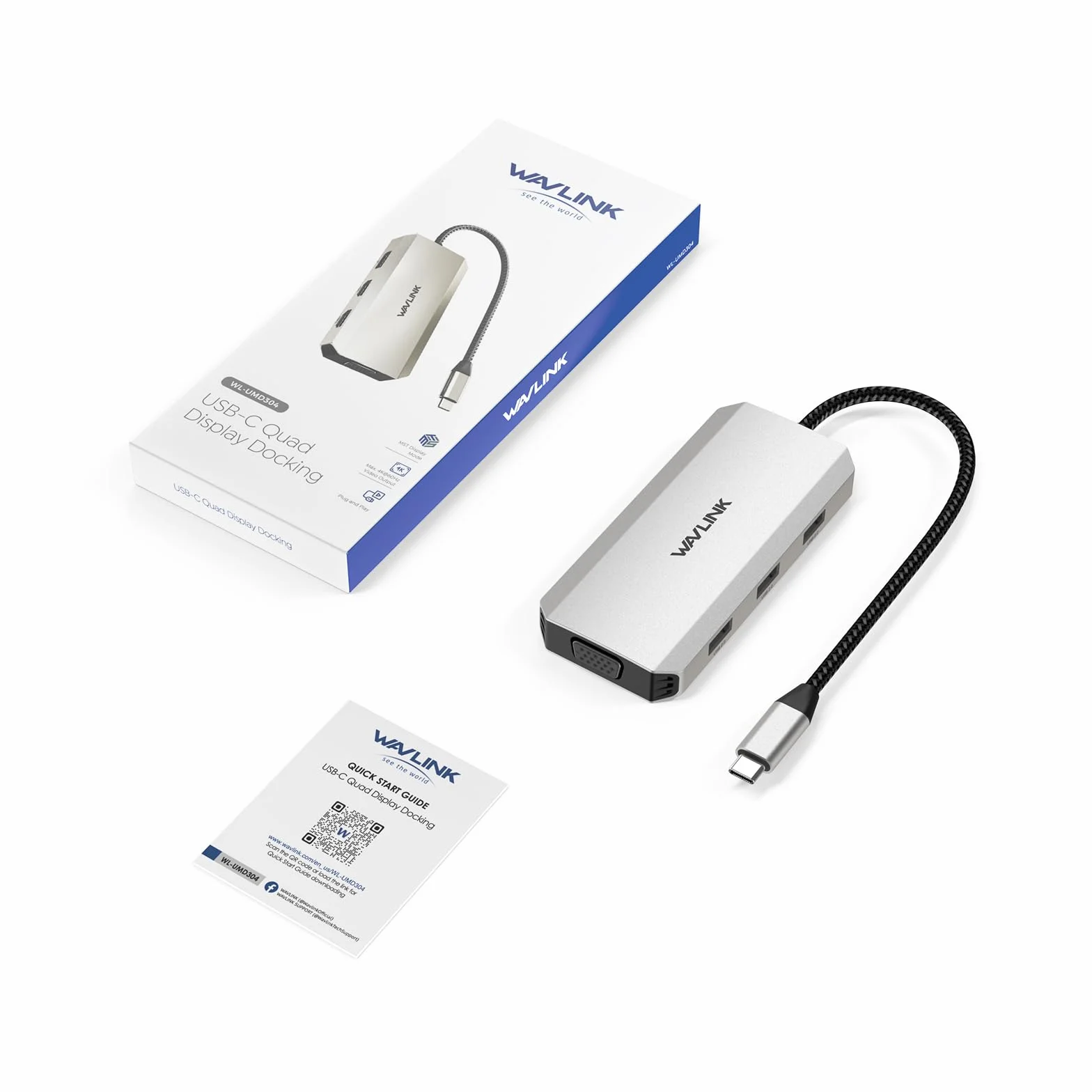 WAVLINK Docking station USB C Quad Monitor, docking station HDMI con doppia porta HDMI, DP, VGA, USB2.0 per Lenovo HP Dell, computer di sistema Windows