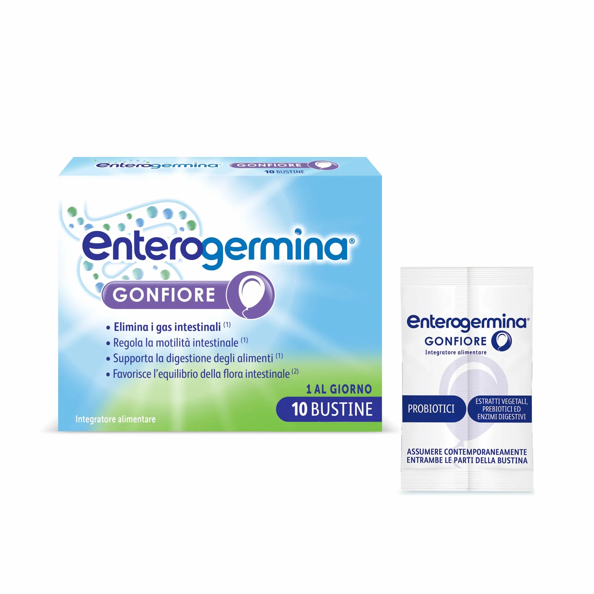 Enterogermina Gonfiore Fermenti Lattici Probiotici Prebiotici Adulti 10 Bustine Gusto Pesca