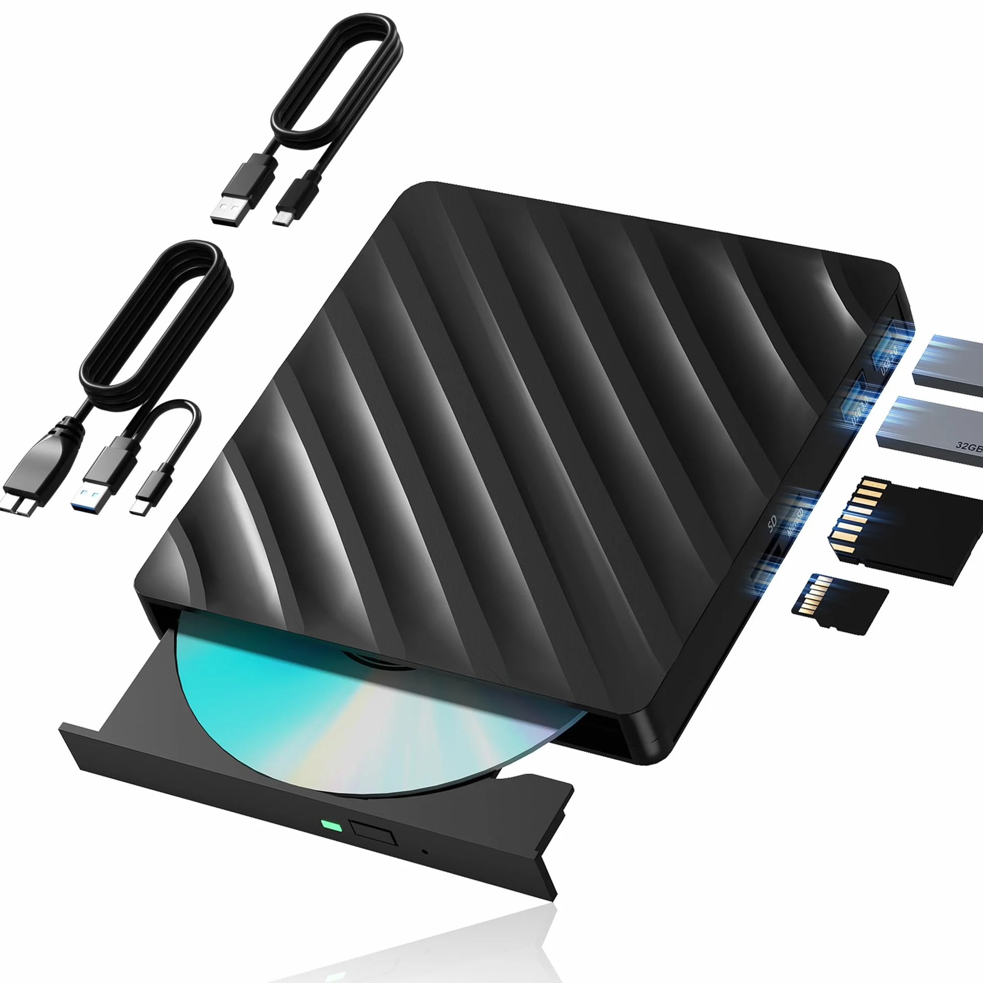 Wbacon Lettore Blu Ray esterno 5 in 1, lettore Blu Ray portatile con USB 3.0 Tipo-C, masterizzatore CD DVD, compatibile con Windows Laptop Desktop