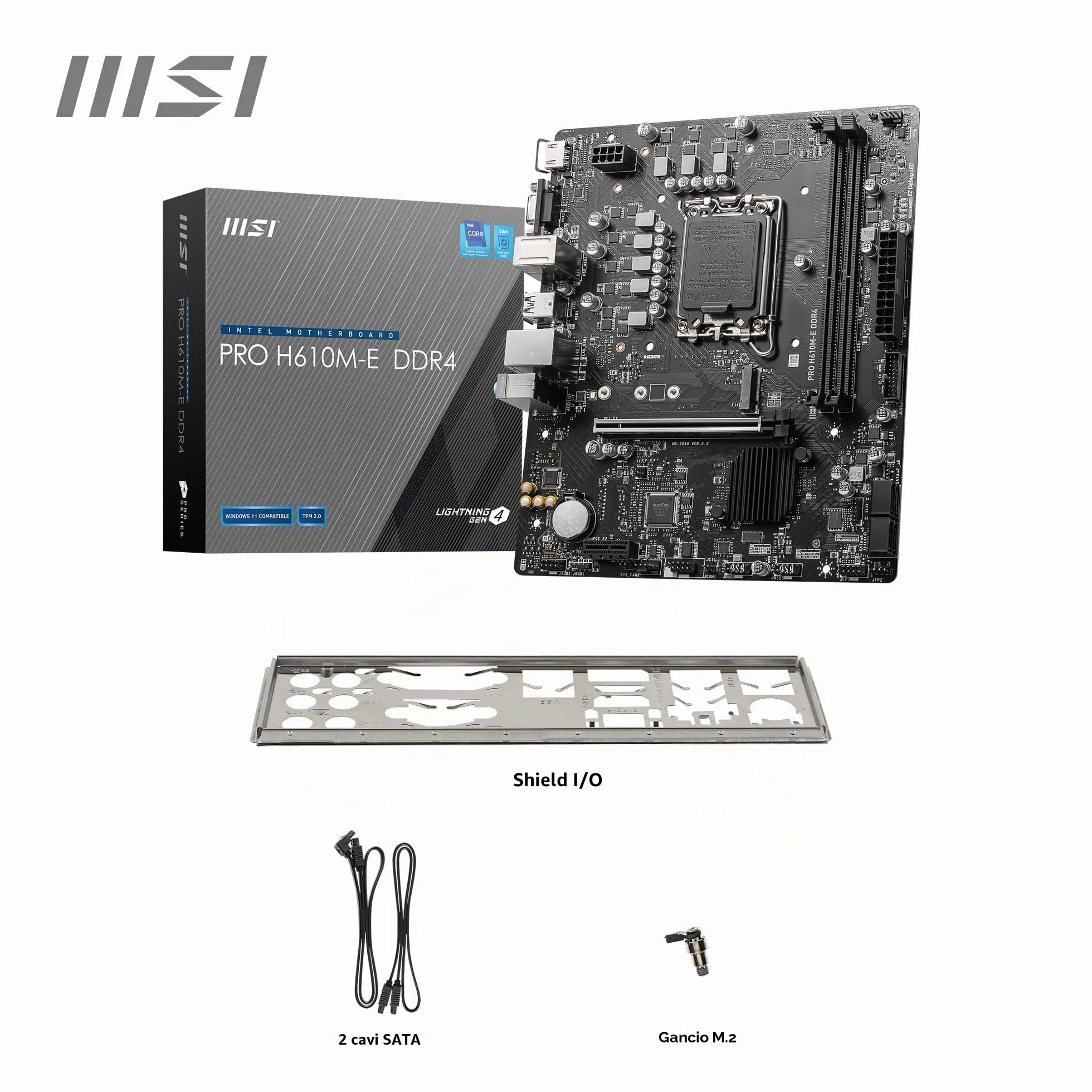 MSI PRO H610M-E DDR4 Scheda Madre, Micro-ATX - Supporta Intel Core 12a e 13a Gen, LGA 1700-2 x DIMMs (3200MHz), 1x PCIe 4.0 x16 slot, 1 x M.2 Gen3, USB 3.2 Gen1, 1G LAN, HDMI 1.4 & VGA