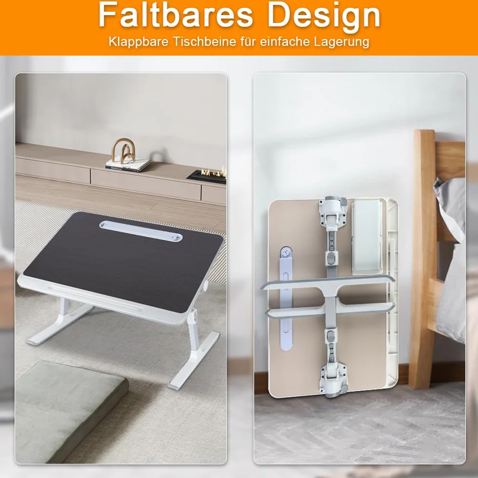 OHMG Grande tavolo da letto per computer portatile, pieghevole, regolabile in altezza e angolo, vassoio da letto con cassetto/fessura per tablet, tavolo per divano/pavimento (60 x 40 x 27-40 cm